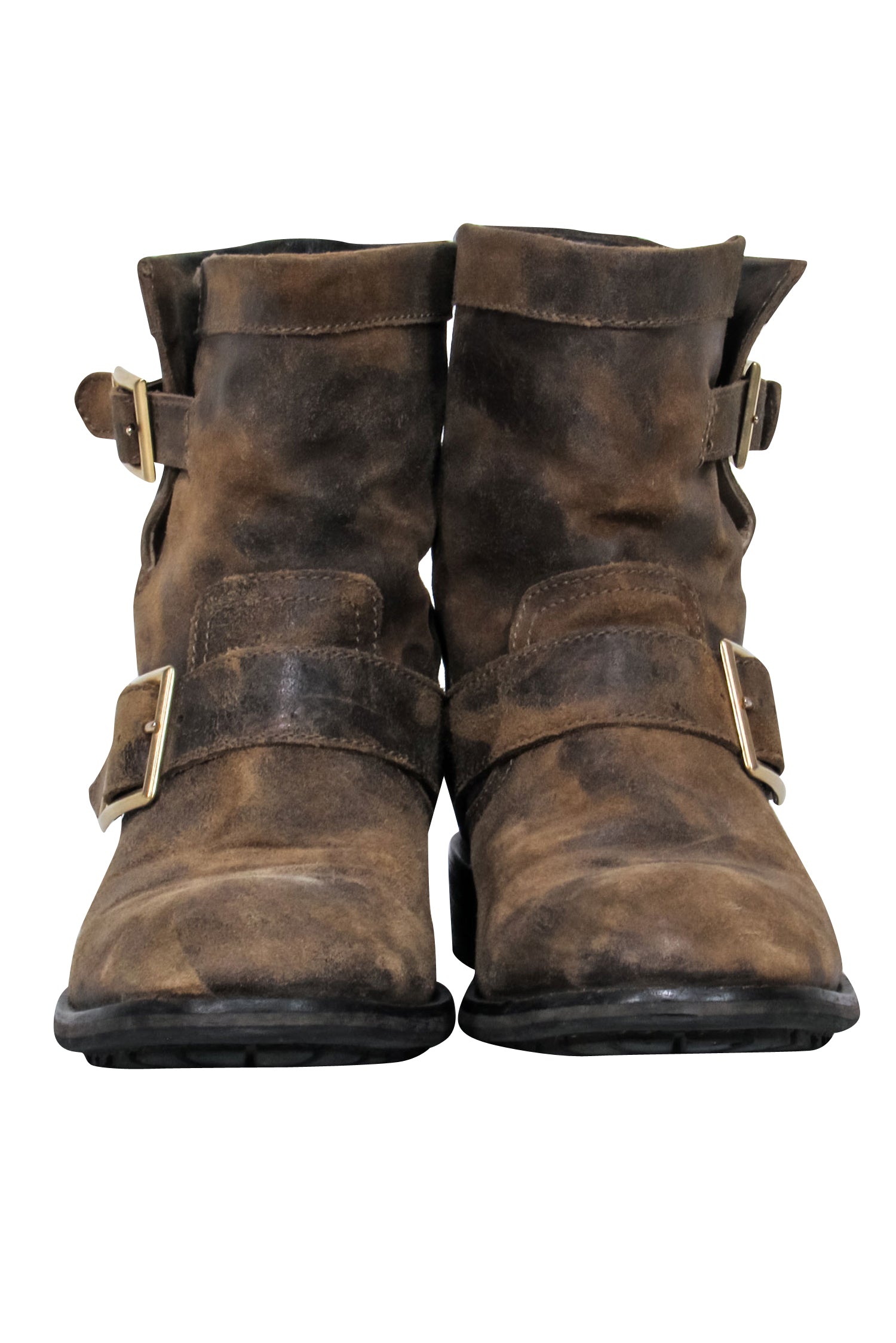 Jimmy Choo Tan Distressed Suede Moto Boots - Size 7.5: Elevate Your Style!