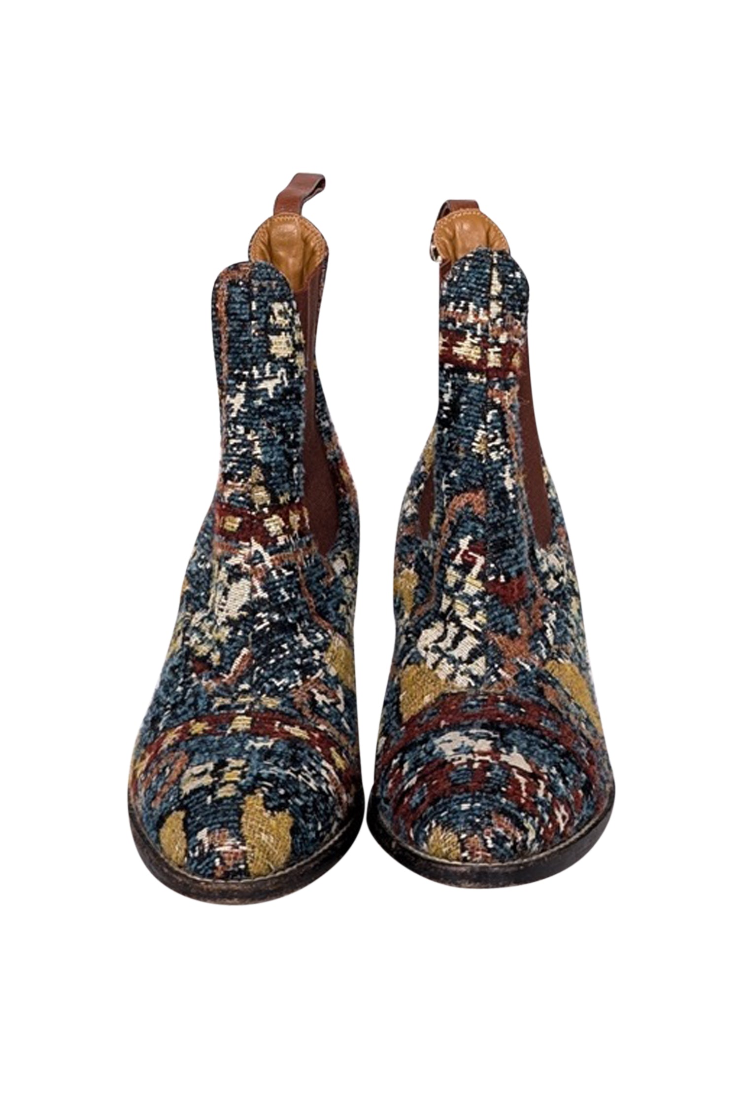 Chloe's Gorgeous Teal, Cream & Brown Boucle Short Boots - Size 8.5