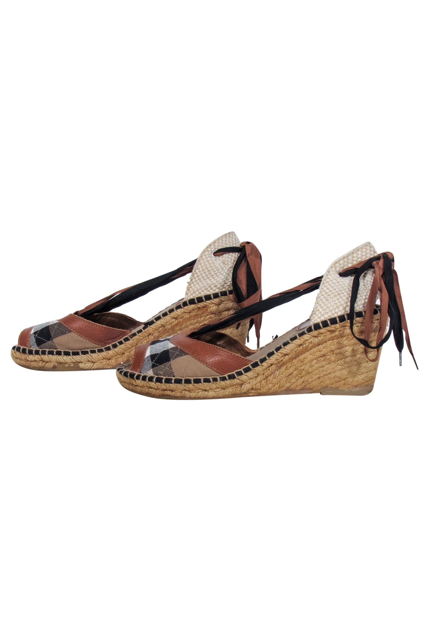 Burberry's Summer Must-Have: Tan Signature Plaid Strappy Wedges in Size 10