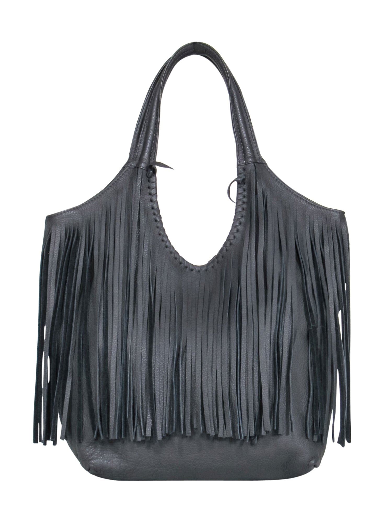 Jennifer Haley Dark Grey Fringe Leather Shoulder Bag - Add Bohemian Style