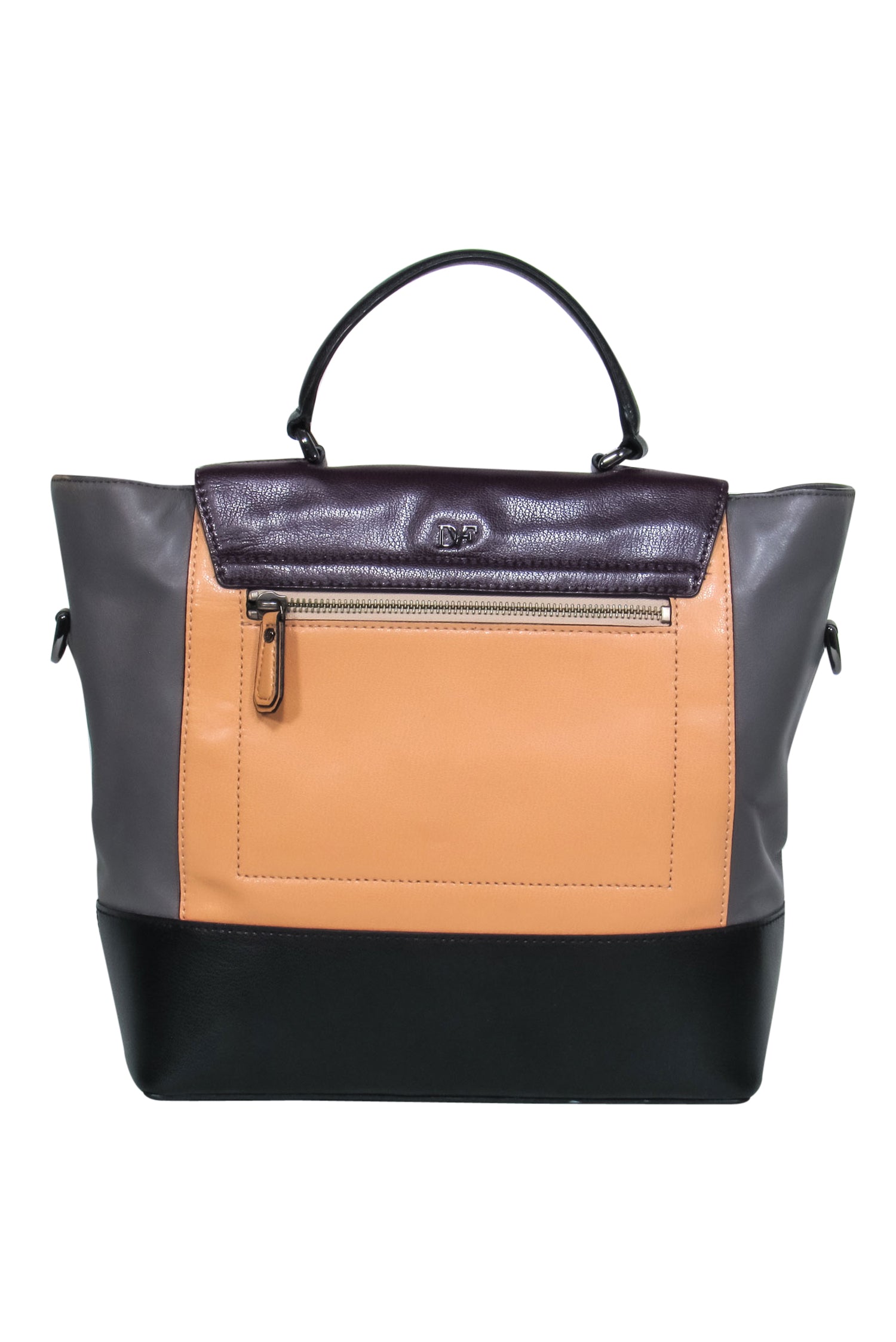 Diane von Furstenberg Colorblocked Leather Convertible Satchel in Grey, Black, Beige & Deep Purple