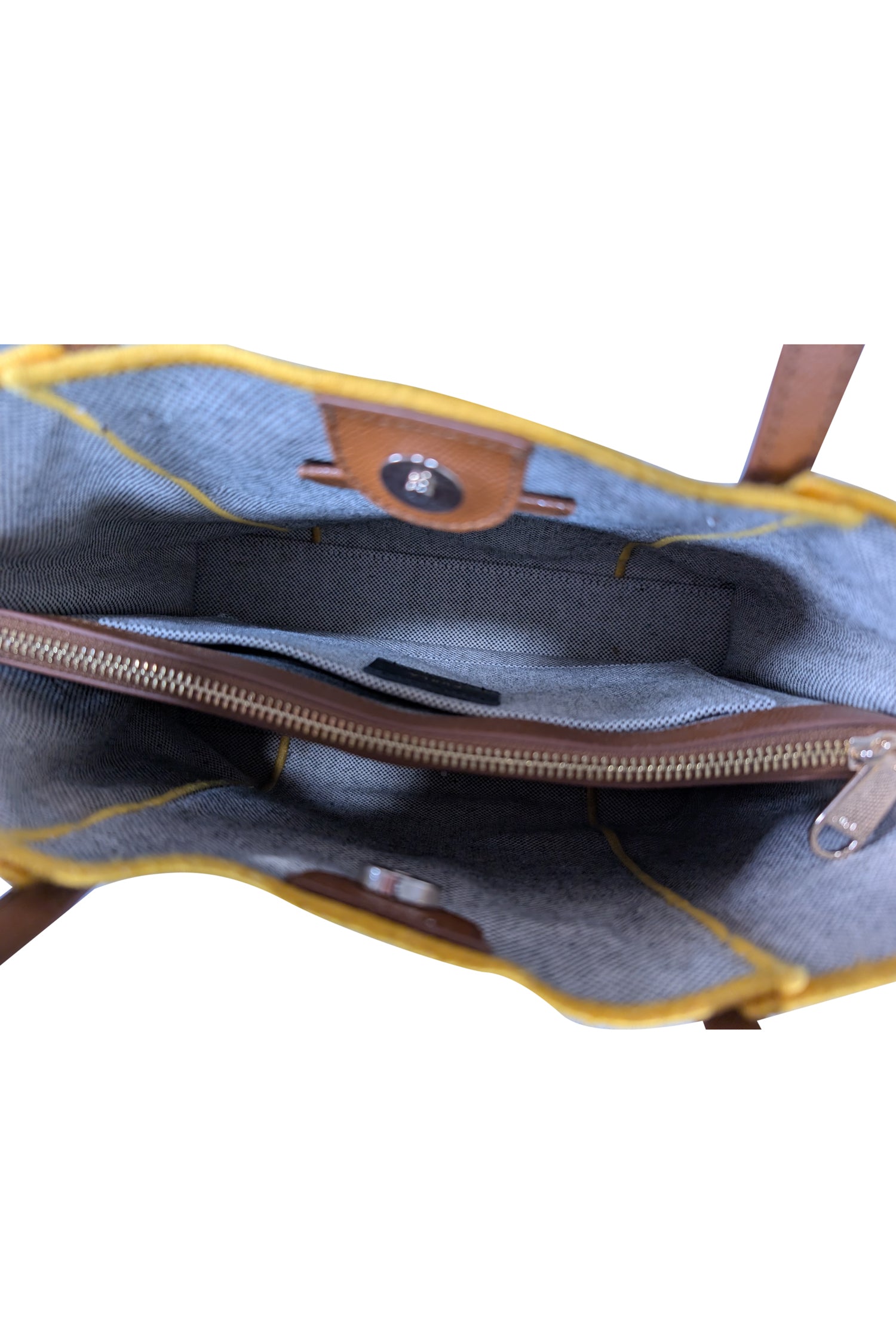 Furla - Stunning Beige & Black Blend Handbag with Vibrant Yellow Trim and Elegant Tan Leather