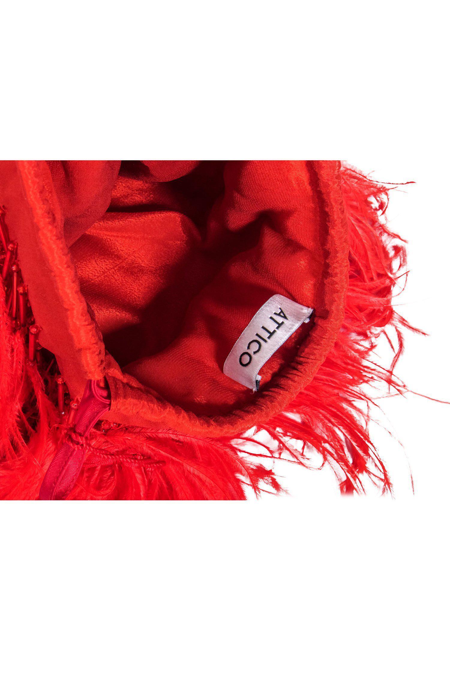 Attico's Stunning Red Ostrich Feather Beaded Bucket Bag