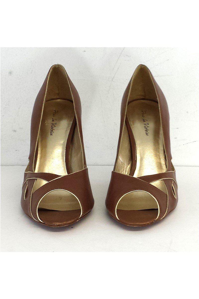 Pour La Victoire's Stunning Brown Leather Peep Toe Heels - Size 10