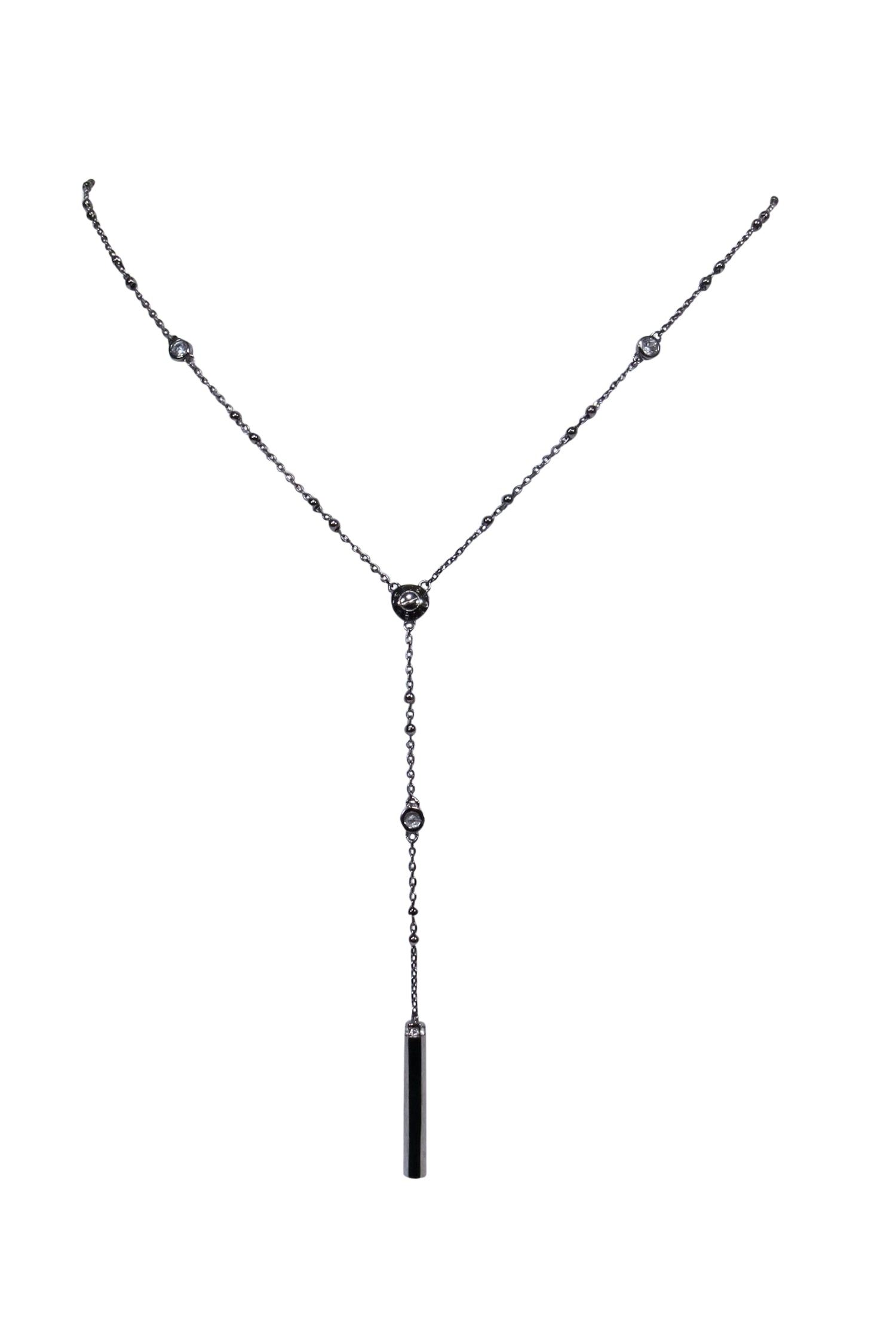 Henri Bendel - Stunning Pewter Jeweled Chain Statement Necklace with Bar