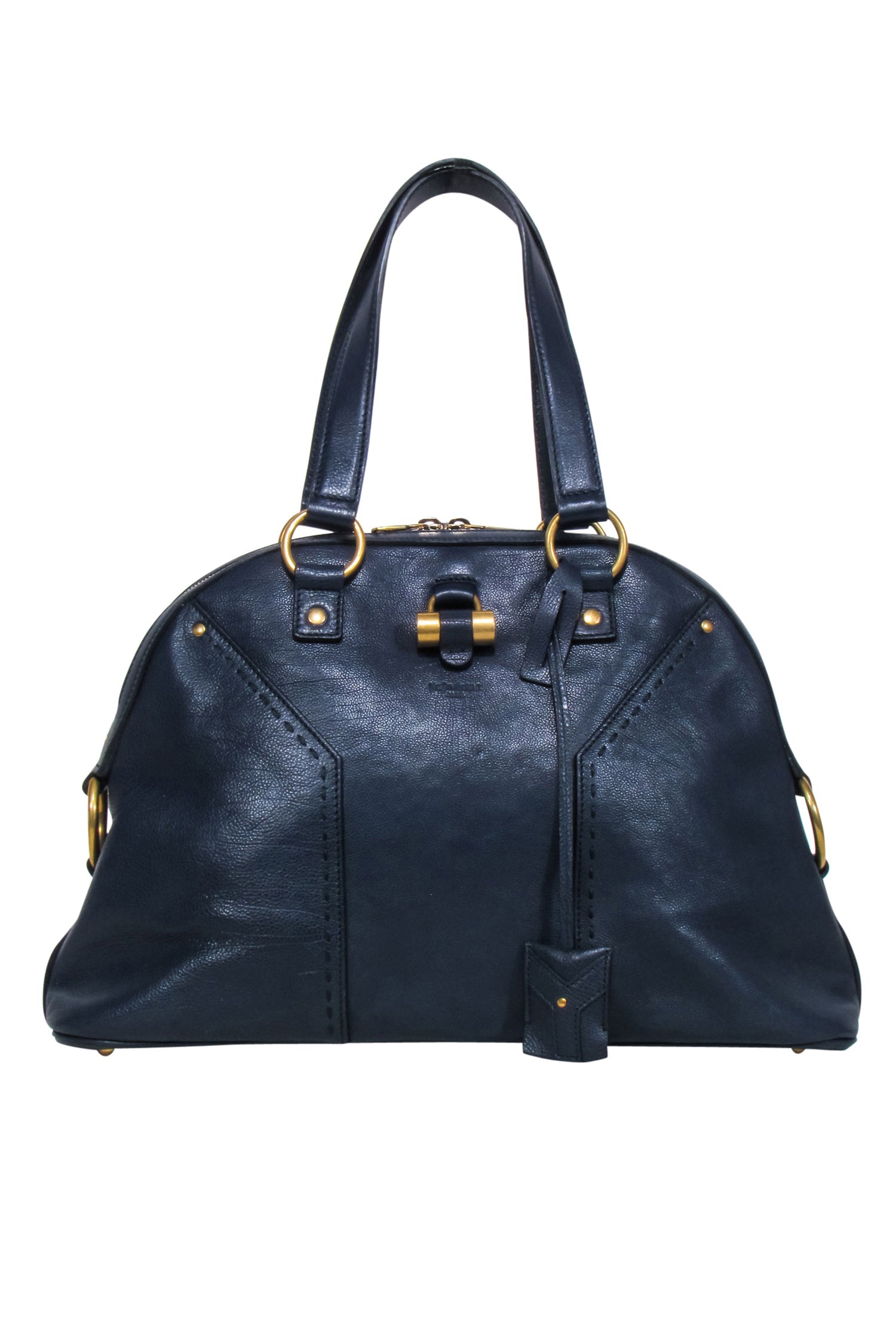 Yves Saint Laurent Navy Leather Barrel Handbag - A Fashion Icon