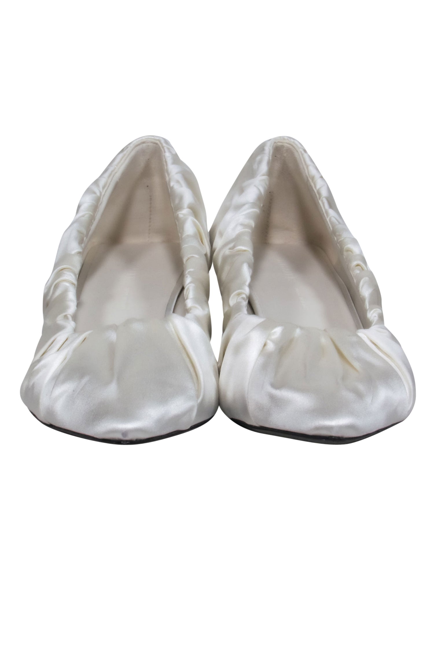 Khaite Ivory Scrunched Satin Pointed Toe Kitten Heels - Size 10.5