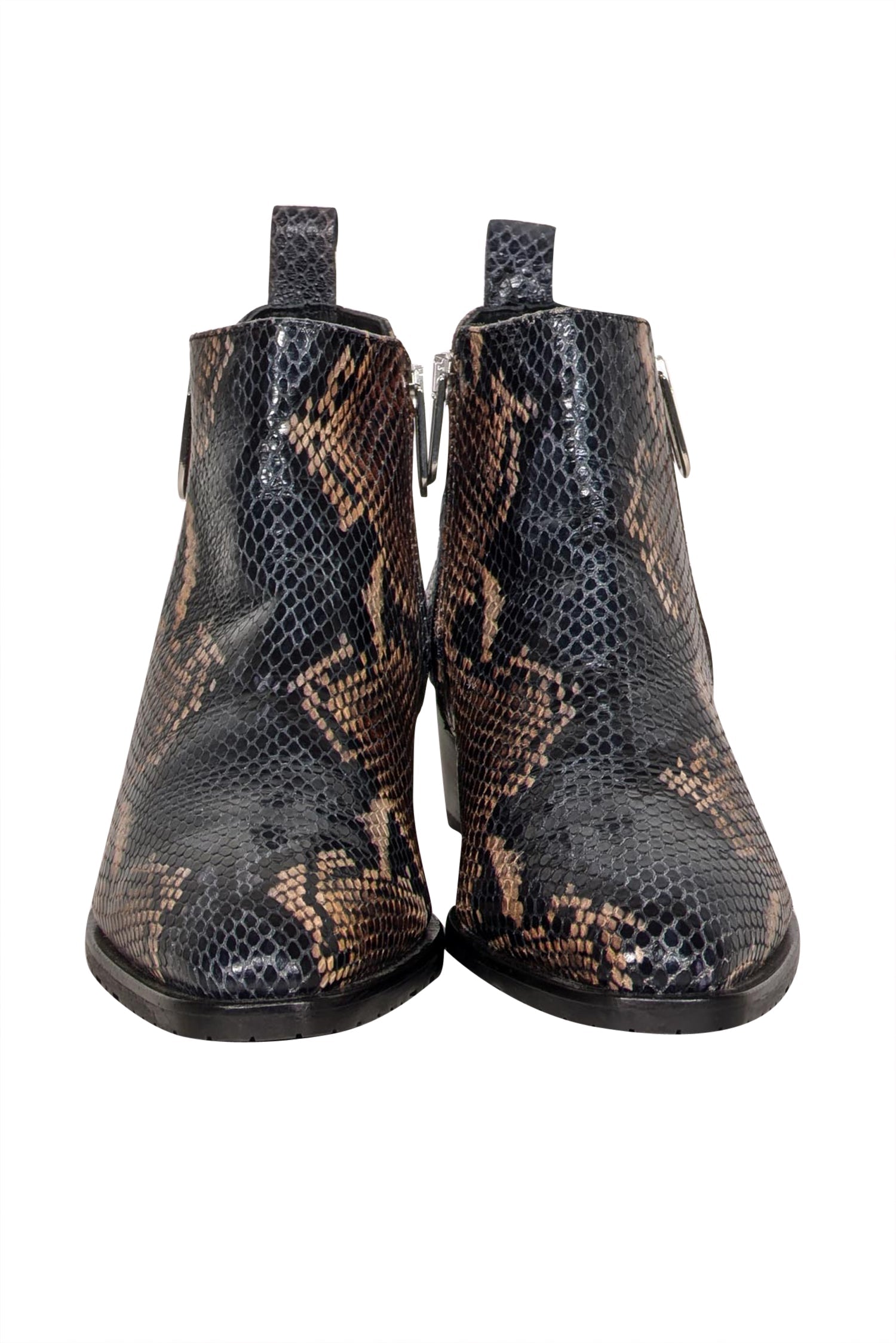 Aquatalia - Stylish Snakeskin Embossed Leather Ankle Boots in Black, Brown & Beige, Size 8.5