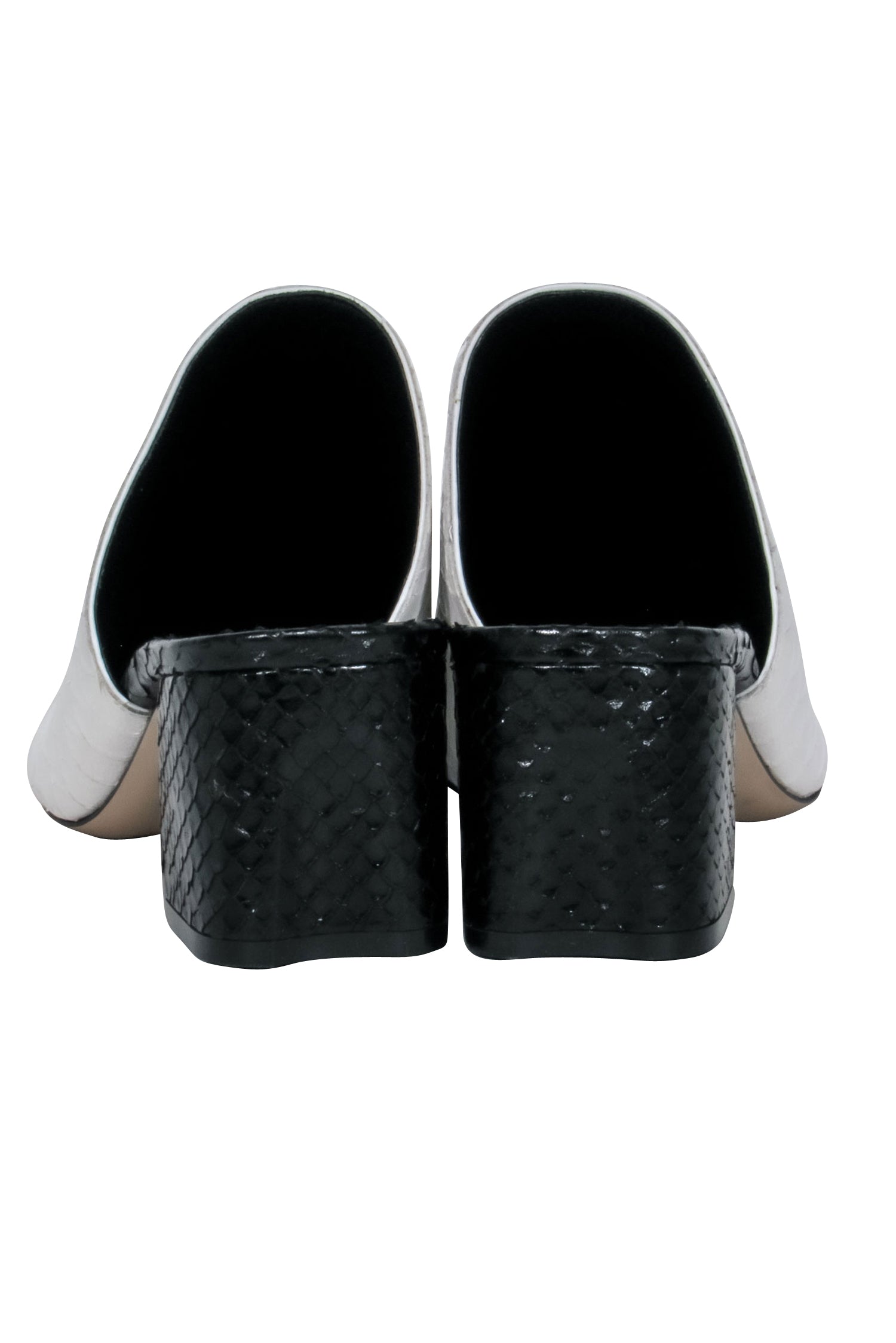 M. Gemi - Stylish Black & White Snake Textured Mule Shoes in Size 10