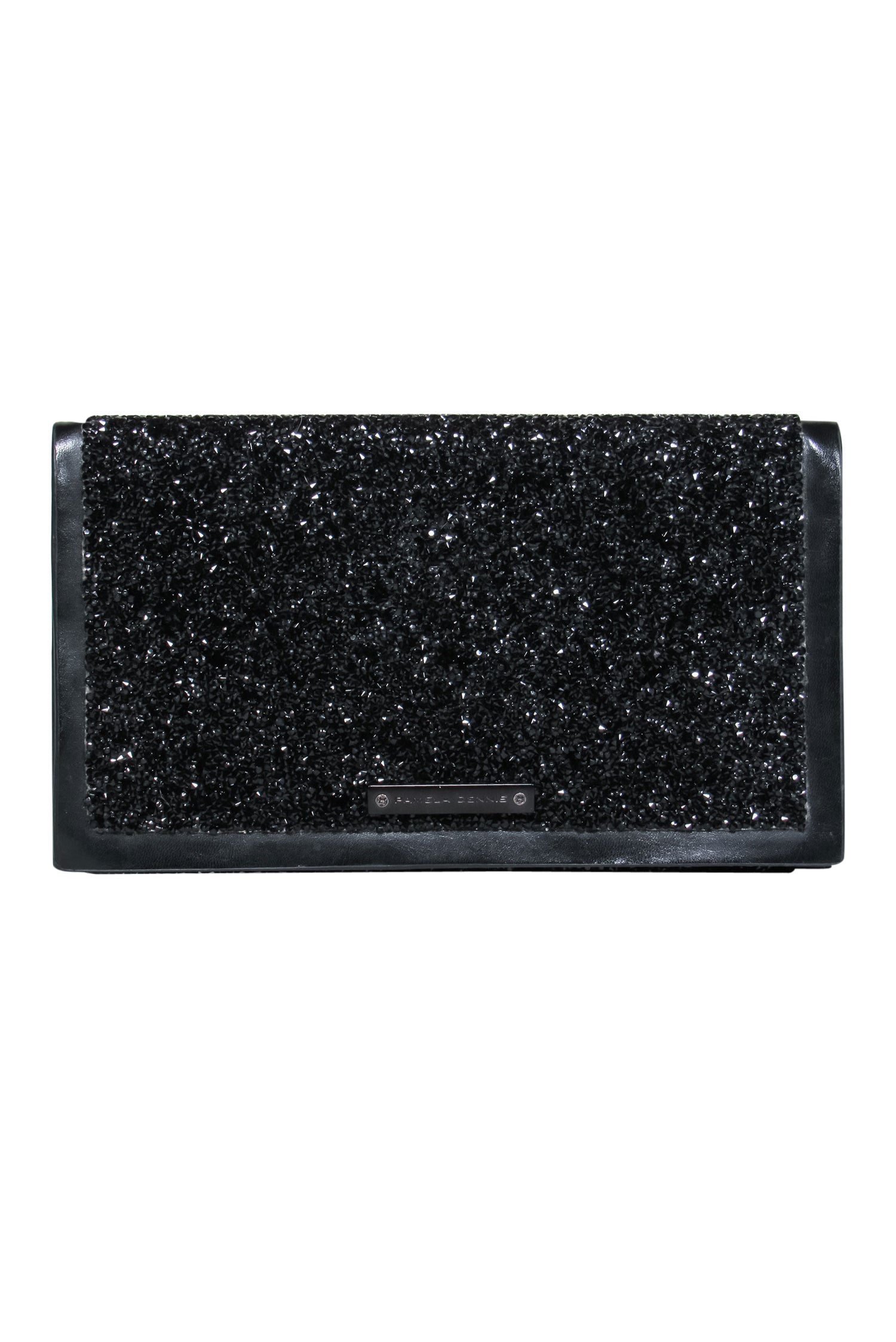 Pamela Dennis Black Gemstone-Textured Sparkling Clutch with Mirror - Elevate Your Look!