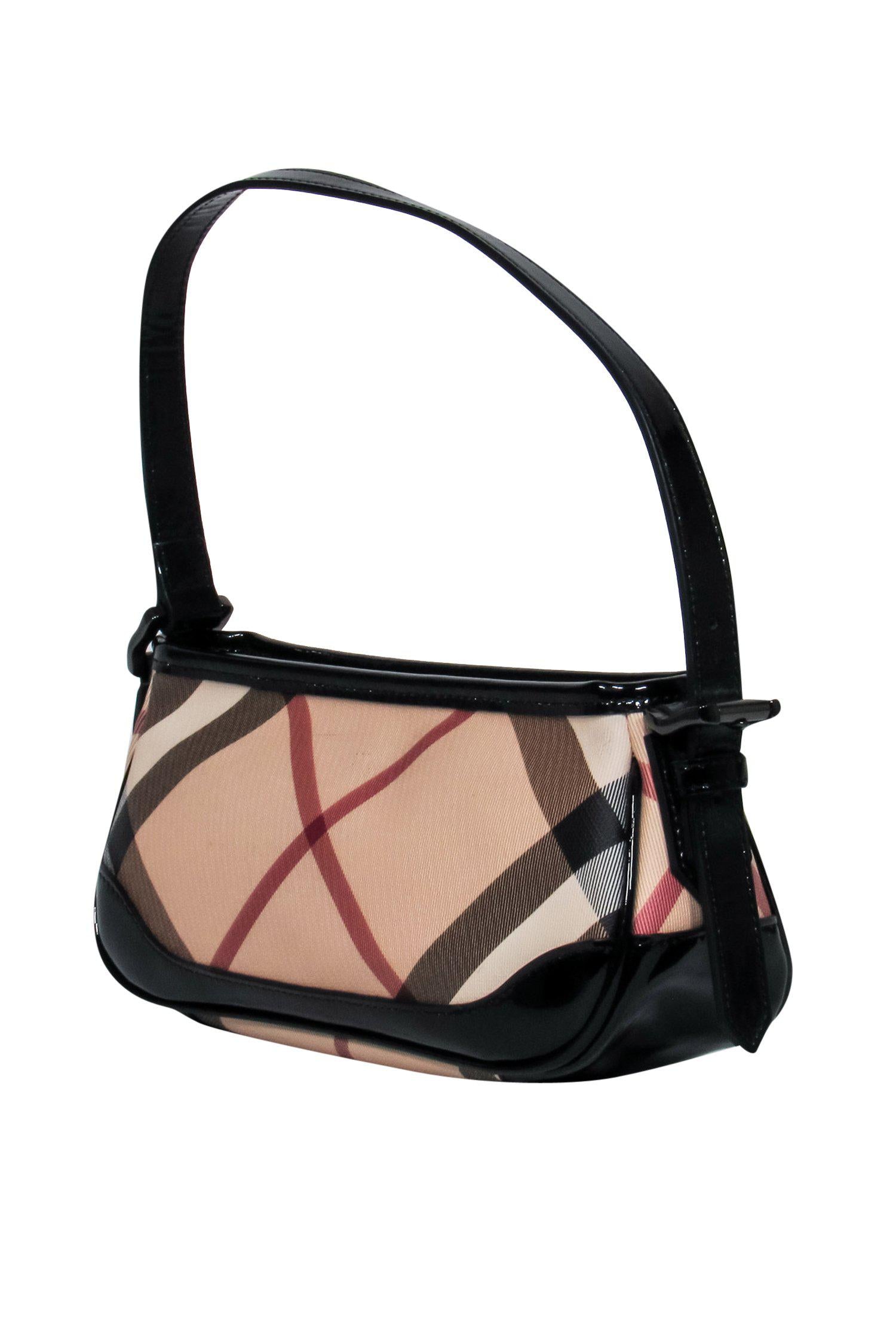 Burberry - Trendy Plaid Leather Baguette Shoulder Bag with Patent Accents