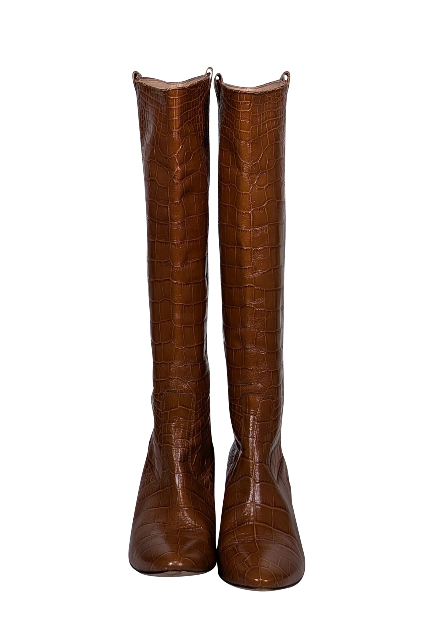 Veronica Beard Terracotta Croc-Embossed Patent Leather Tall Boots - Size 10.5