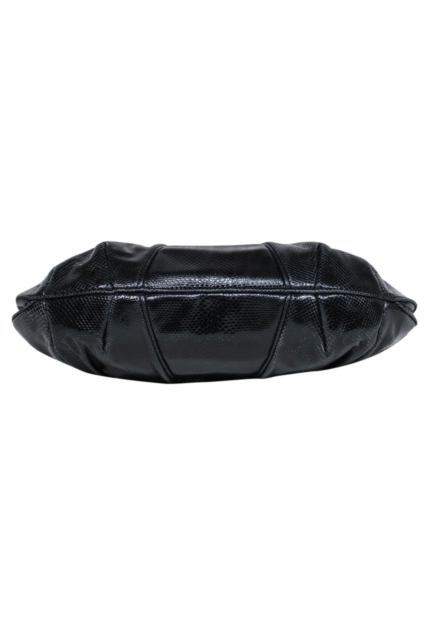 Judith Leiber - Exquisite Black Snakeskin Clutch with Purple & Green Gem Clasp