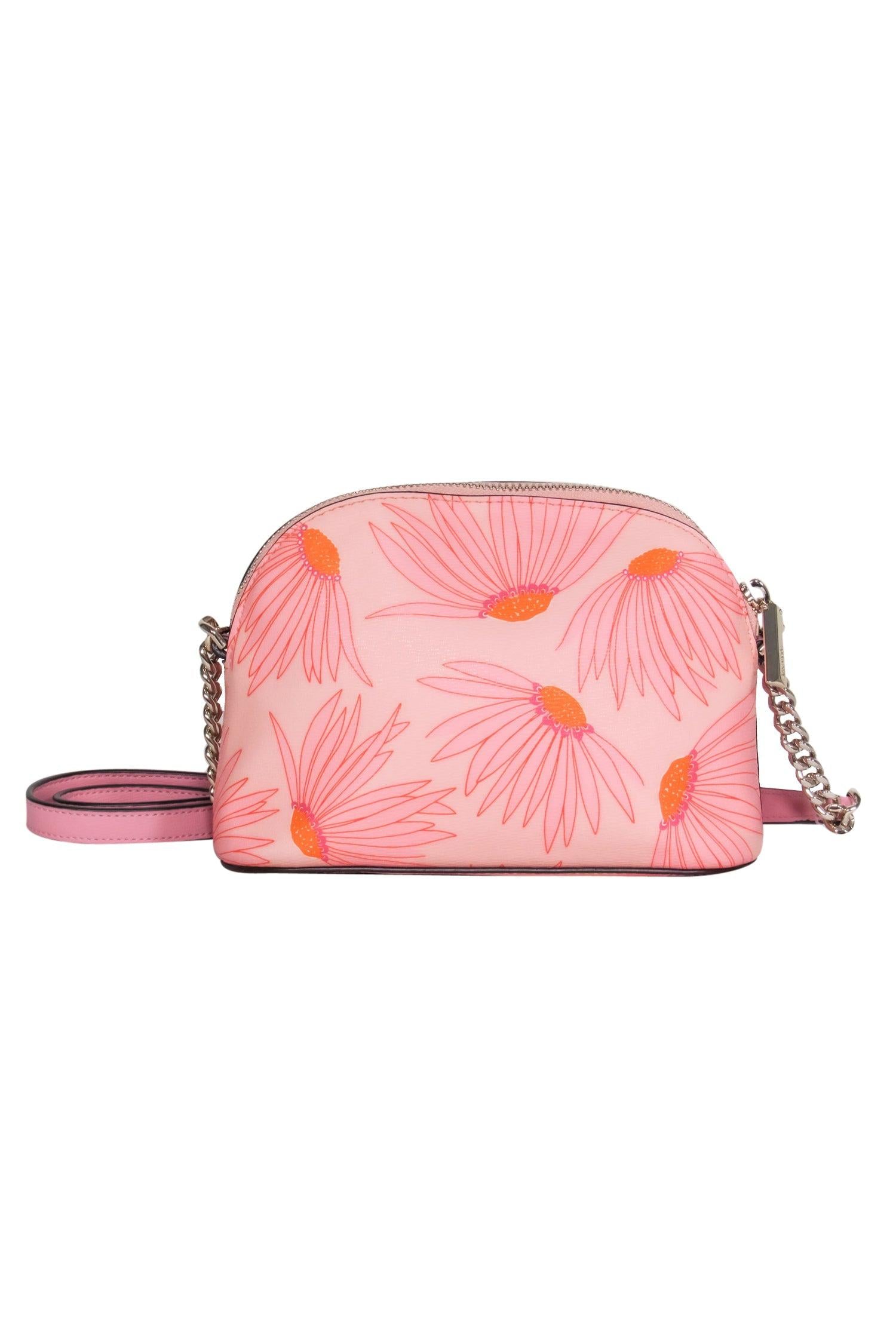 Kate Spade - Vibrant Pink & Orange Floral Print Textured Leather Crossbody Bag