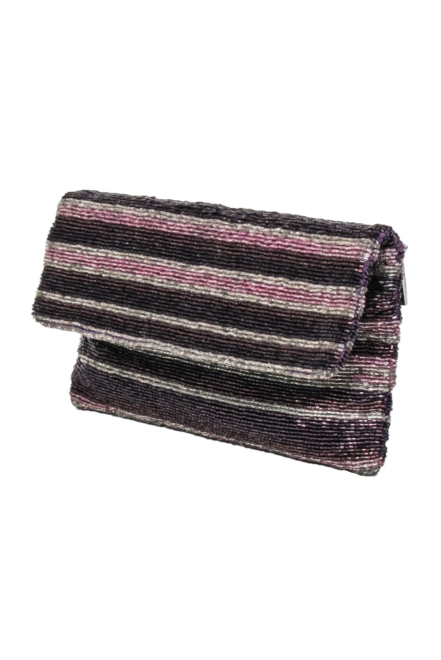 BCBG Max Azria - Stunning Purple & Beige Beaded Fold-Over Clutch