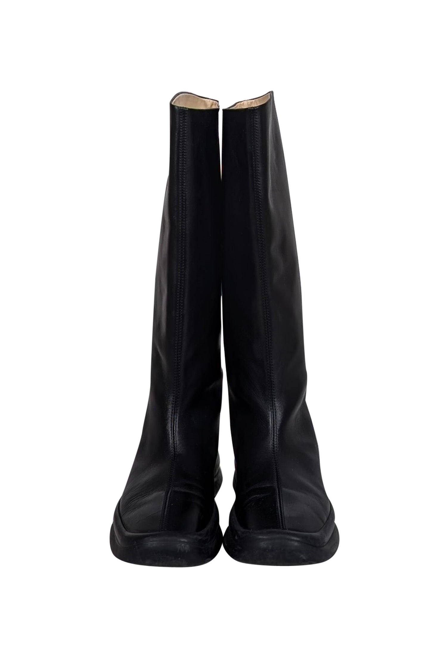 The Row - Edgy Black Tall Leather Slip-On Boots in Size 7.5