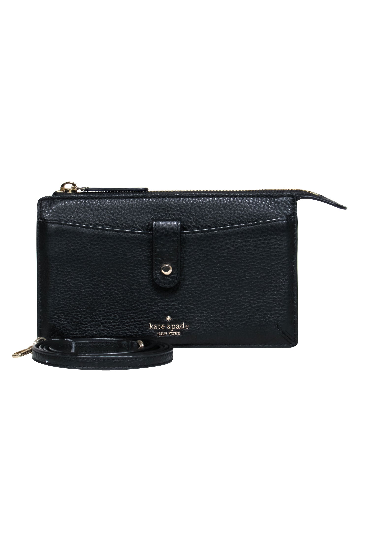Kate Spade's Chic Black Pebbled Leather Crossbody Wallet - Must-Have!