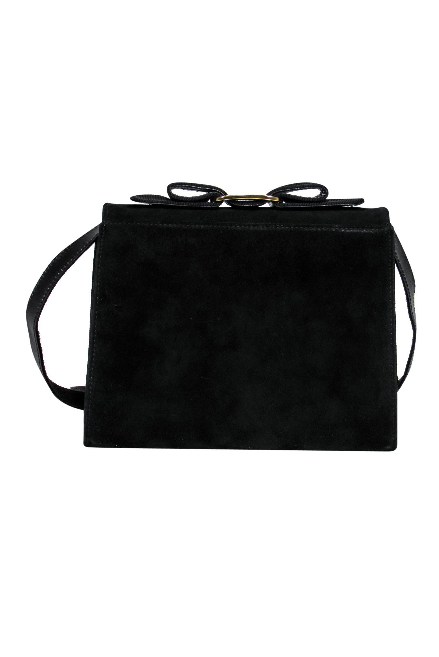Ferragamo - Stunning Black Suede Flap Crossbody with Bow Detail
