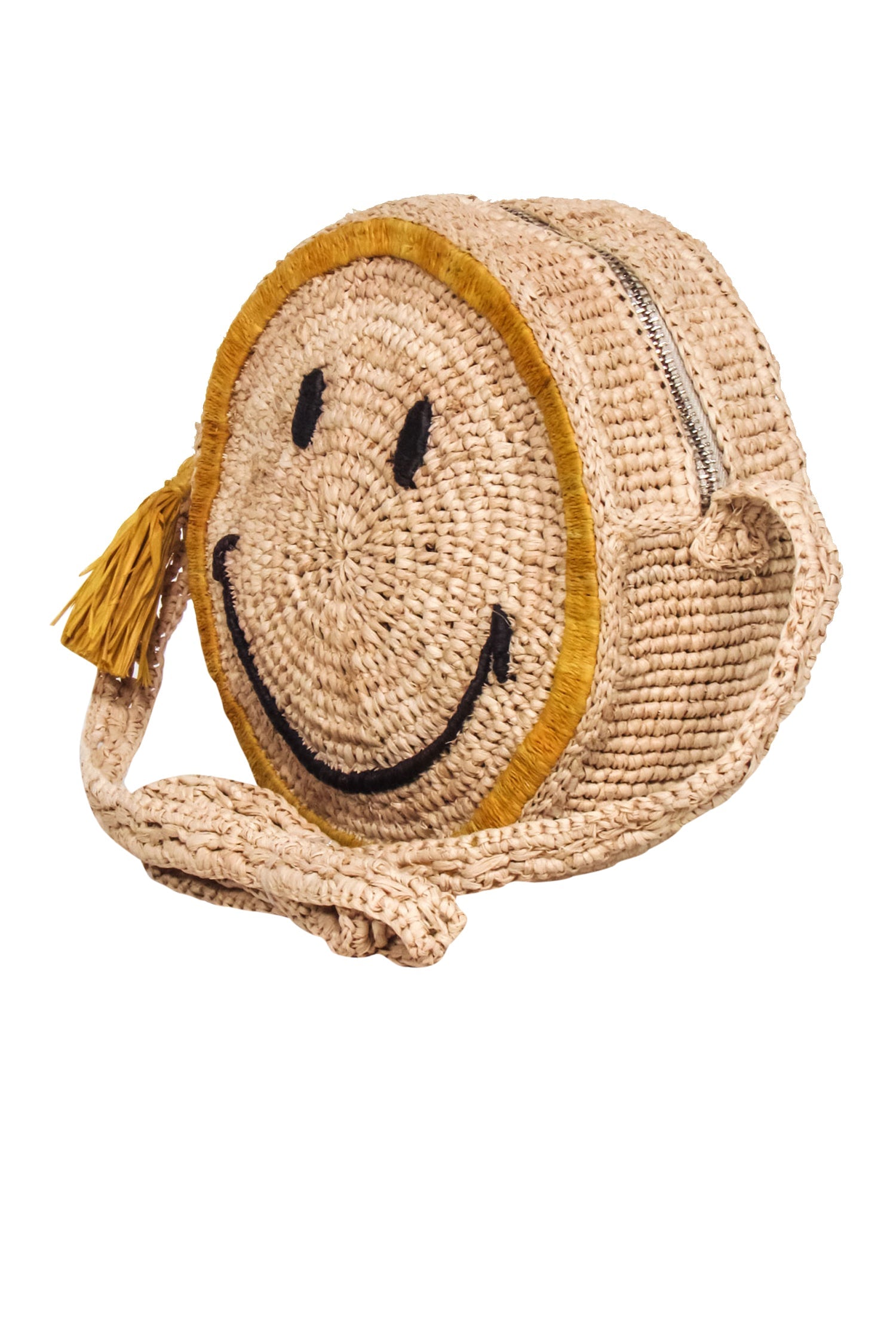 Vanessa Bruno x Smiley: Beige & Yellow Straw Smiley Face Crossbody Bag - Your Must - Have Summer Accessory