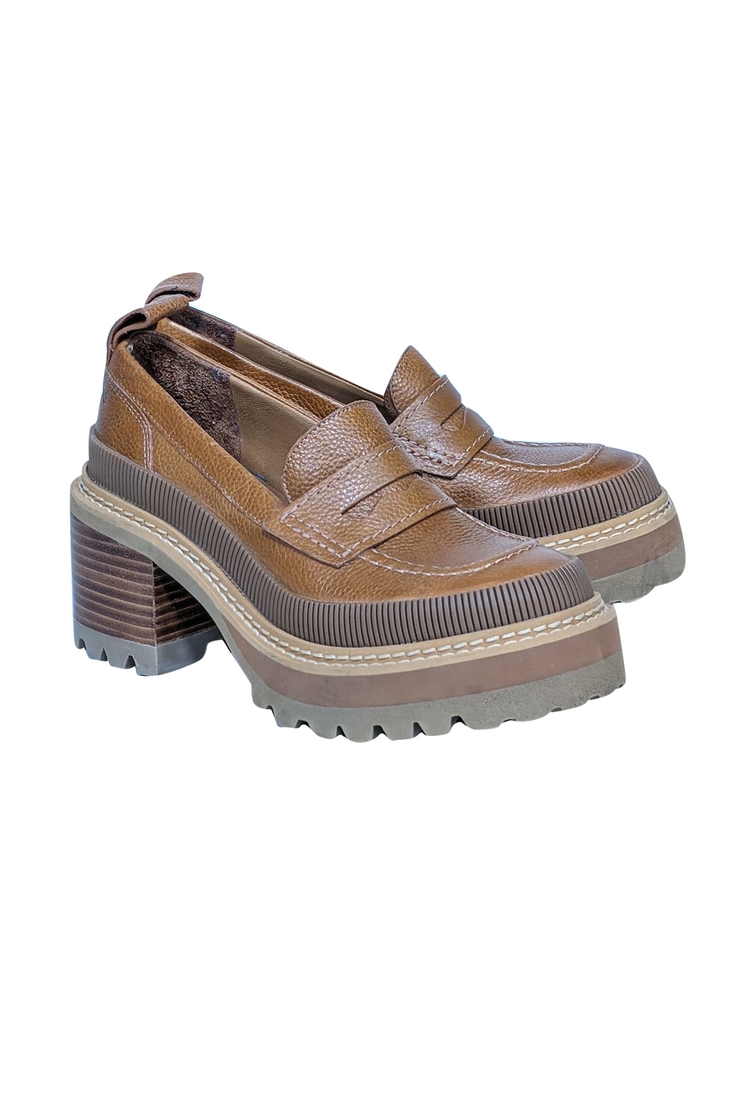See by Chloe Tan Leather Platform Loafers - Size 5: Fall Fashion Essential