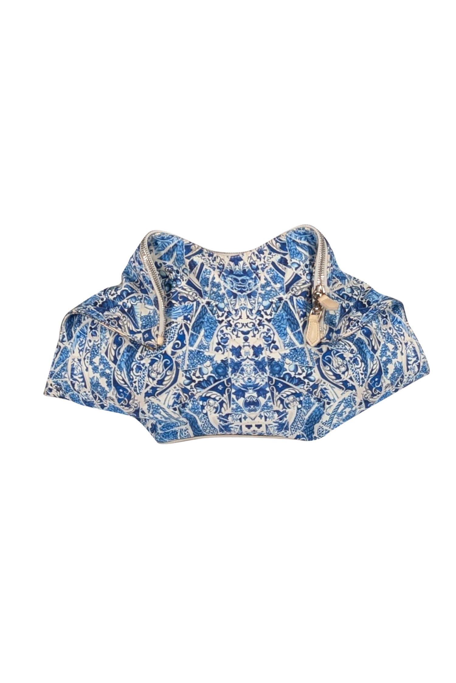 Alexander McQueen Blue & White Paisley Print Manta Clutch: A Chic Statement Piece