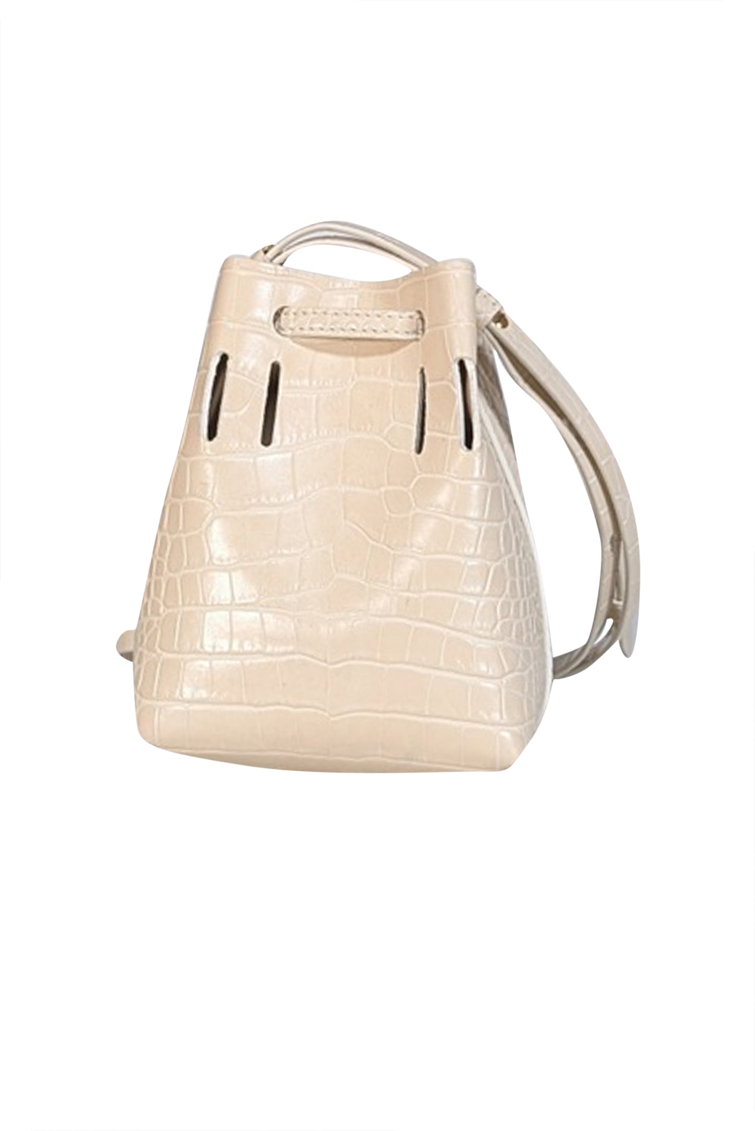 Nanushka - Chic Beige Croc Embossed Faux Leather Mini Bucket Bag