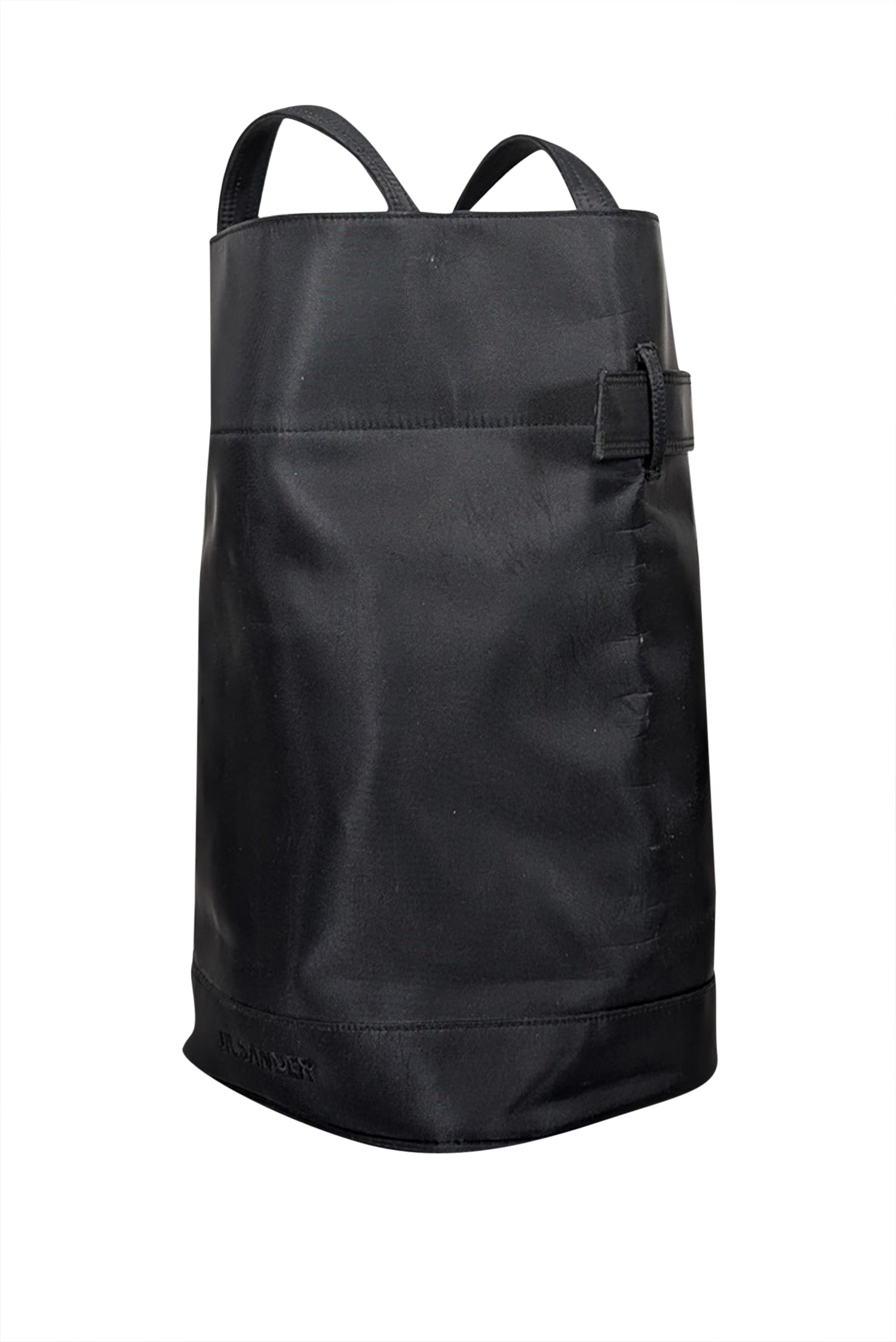 Jil Sander's Stylish Black Nylon Sling Bucket Bag with Belt Snap Closure