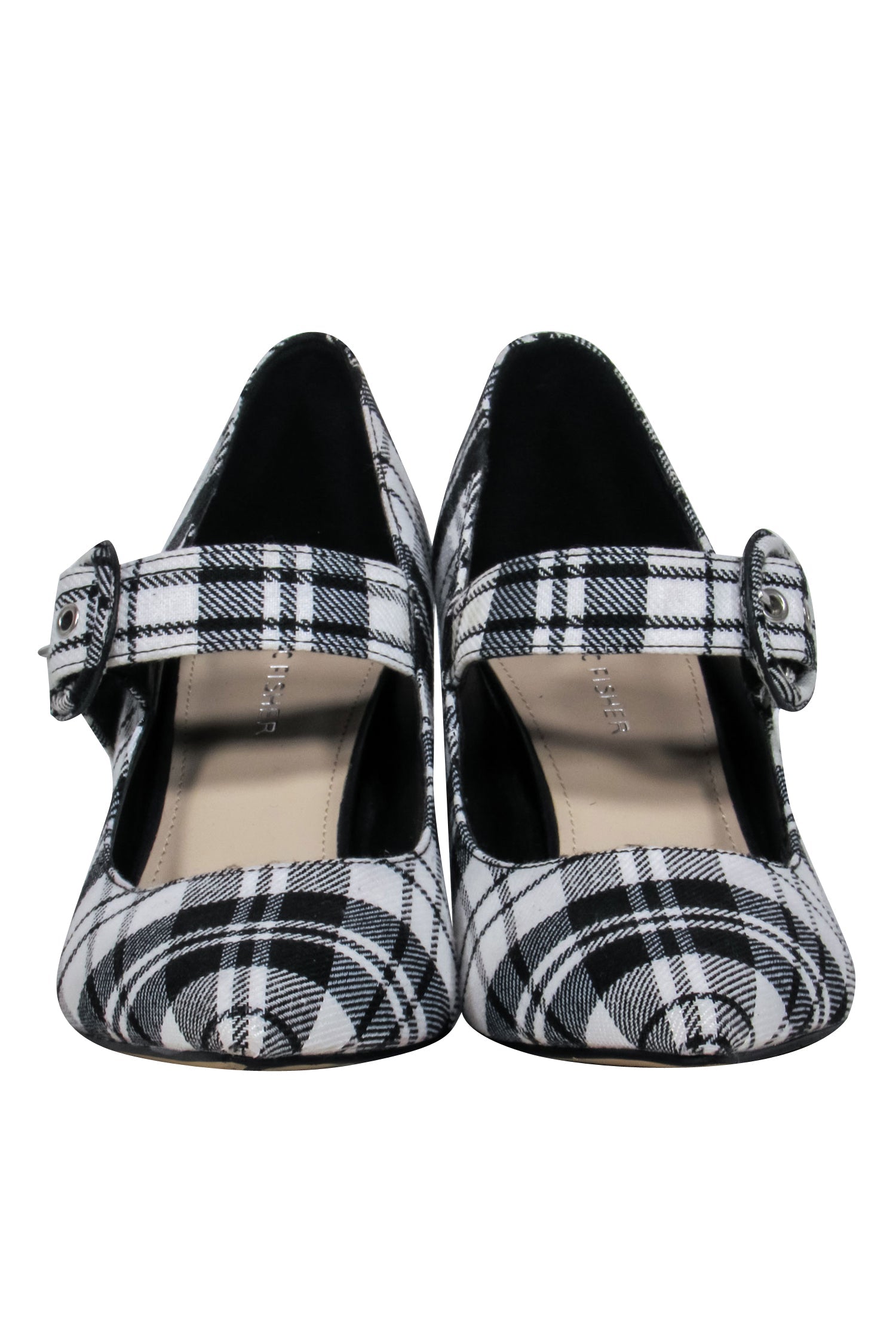 Marc Fisher's Stunning Black & White Plaid Mary-Jane Pumps with Buckle - Size 7.5