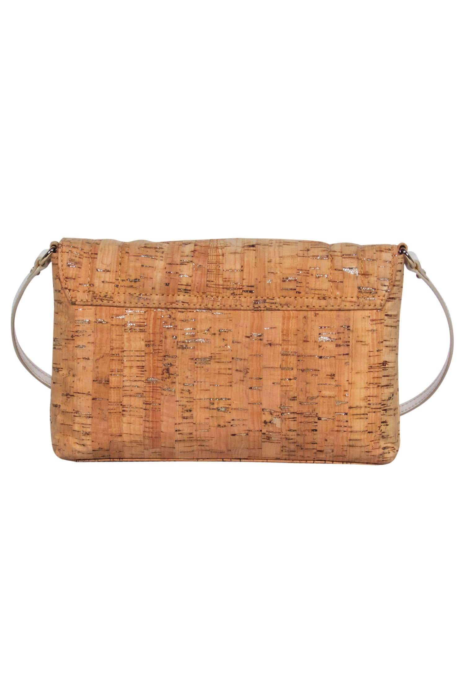 Kate Spade - Glamorous Beige Cork-Style Gold Metallic Fold-Over Crossbody Bag