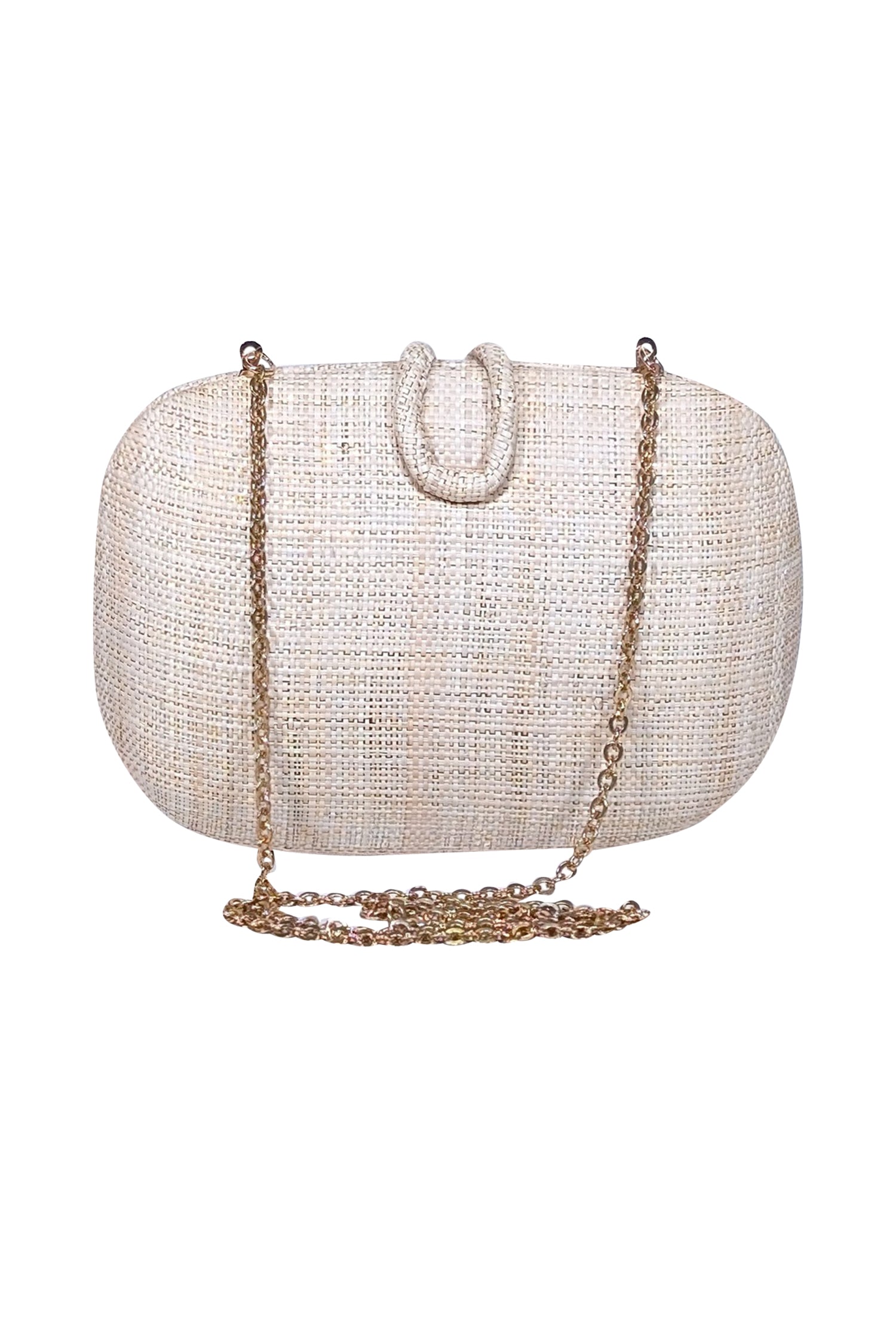 Kayu Beige Raffia Mini Bag with Glamorous Stone Closure