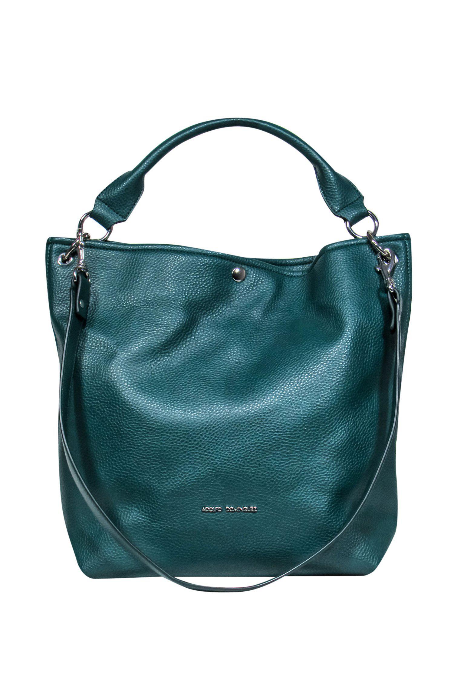 Adolfo Dominguez Emerald Green Convertible Pebbled Leather Tote - A Fashion Essential