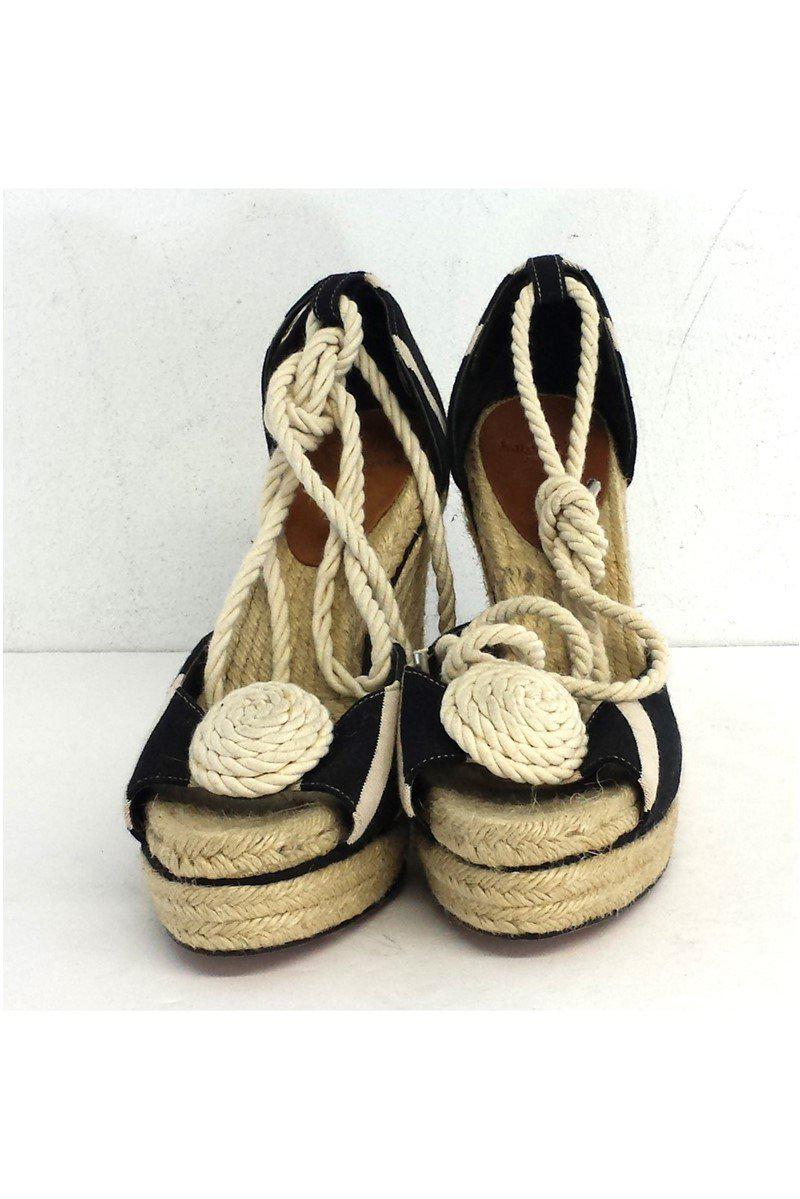 Gorgeous Kate Spade Black & Cream Striped Espadrille Wedges in Size 9 - Grab Yours Now!