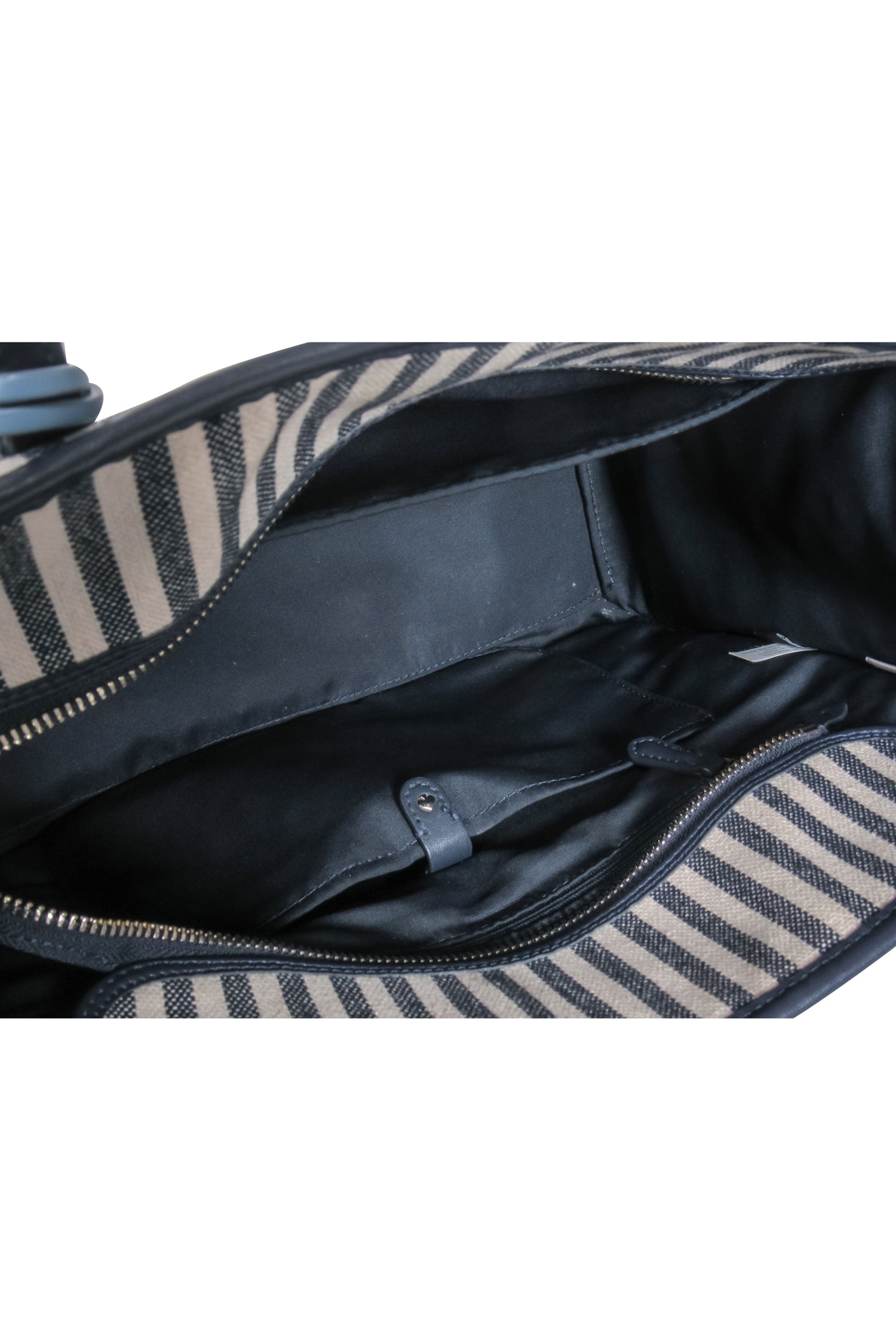 Kate Spade's Stunning Beige & Navy Striped Canvas Tote with Leather Trim