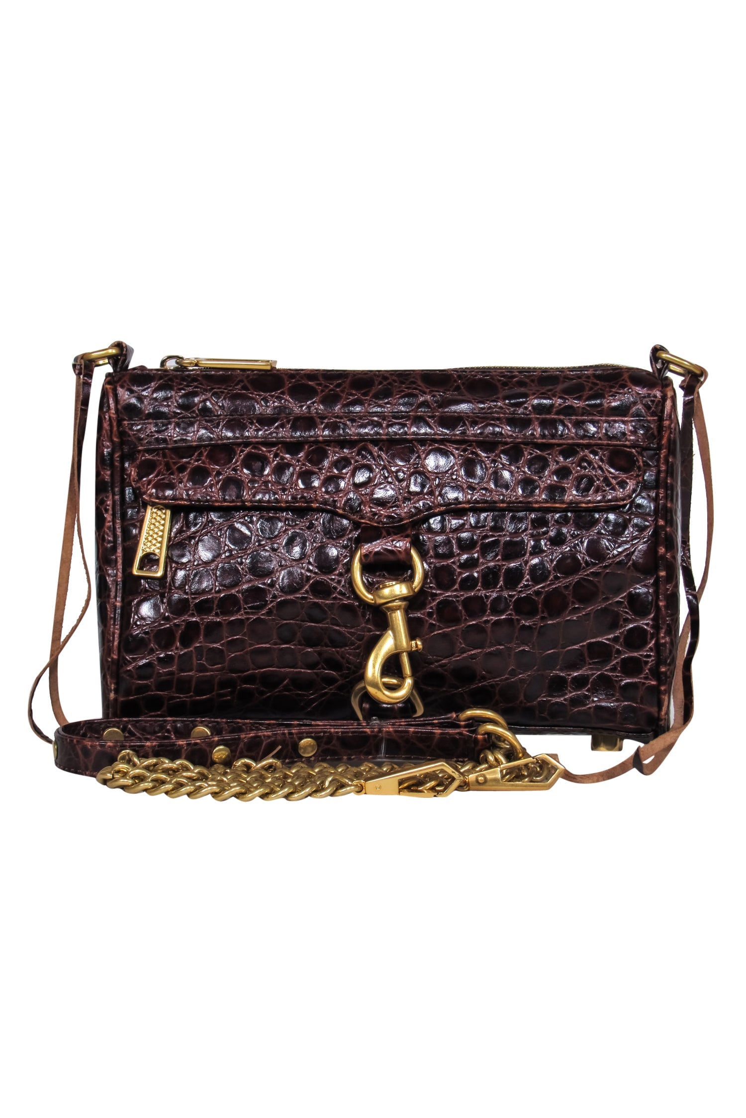 Rebecca Minkoff - Stunning Brown Leather Crocodile Embossed Gold Chain Mac Crossbody Bag