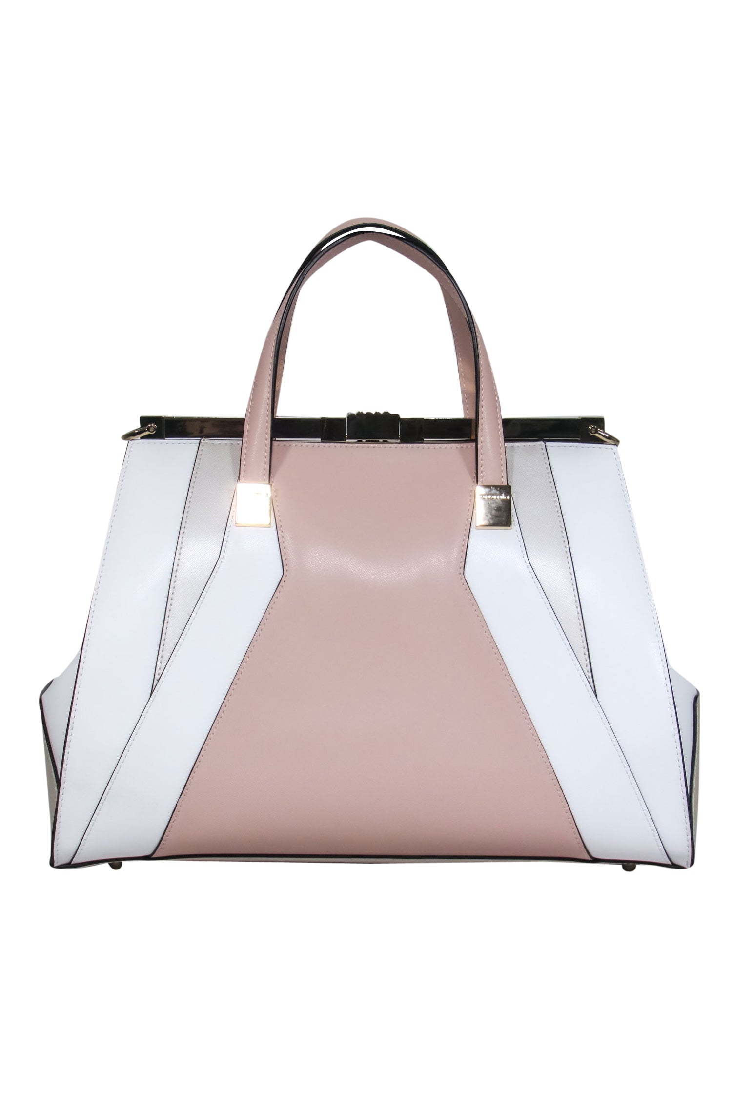 Cromia - Stunning Pink, White & Taupe Convertible Satchel with Snap Clasp