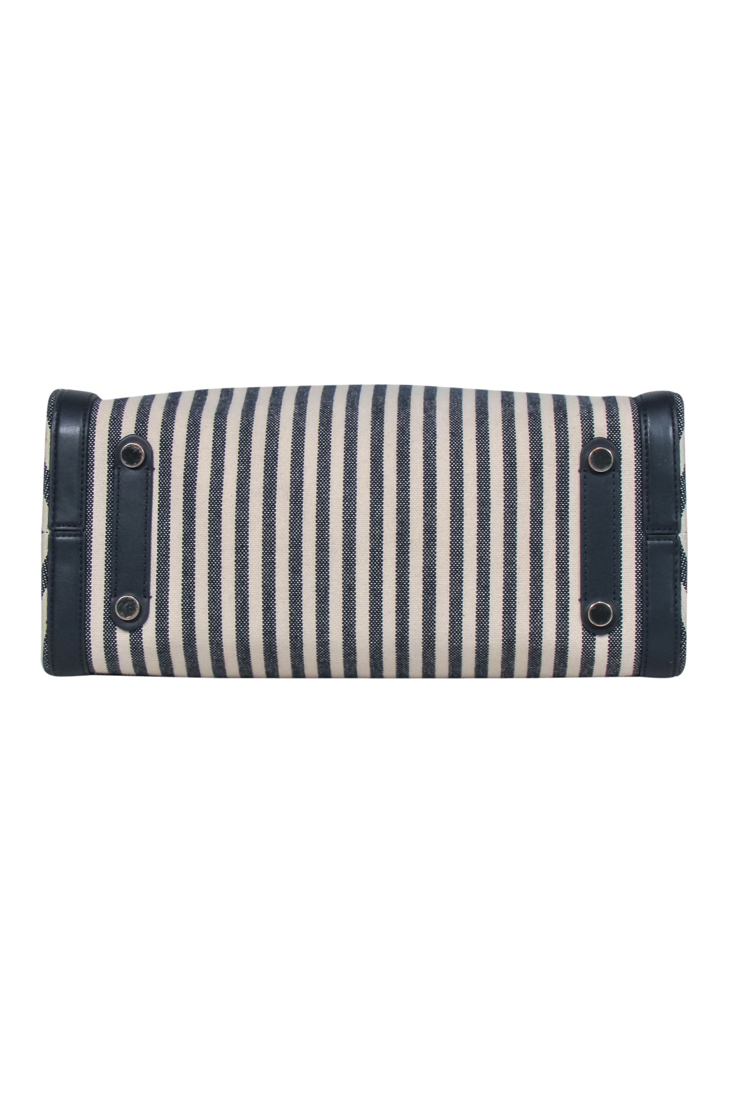 Kate Spade's Stunning Beige & Navy Striped Canvas Tote with Leather Trim