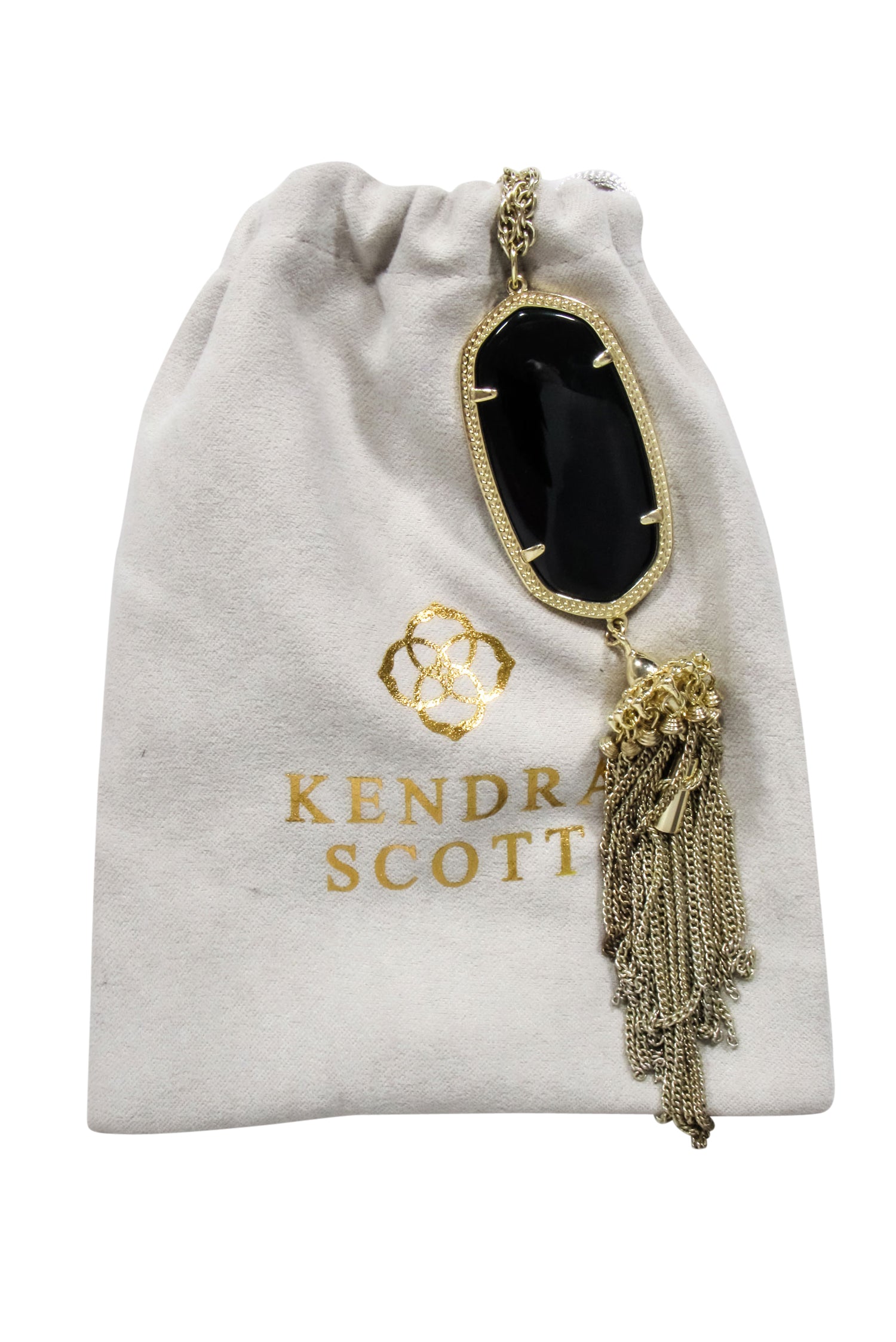 Kendra Scott - Stunning Gold Chain Necklace with Large Black Pendant and Tassels