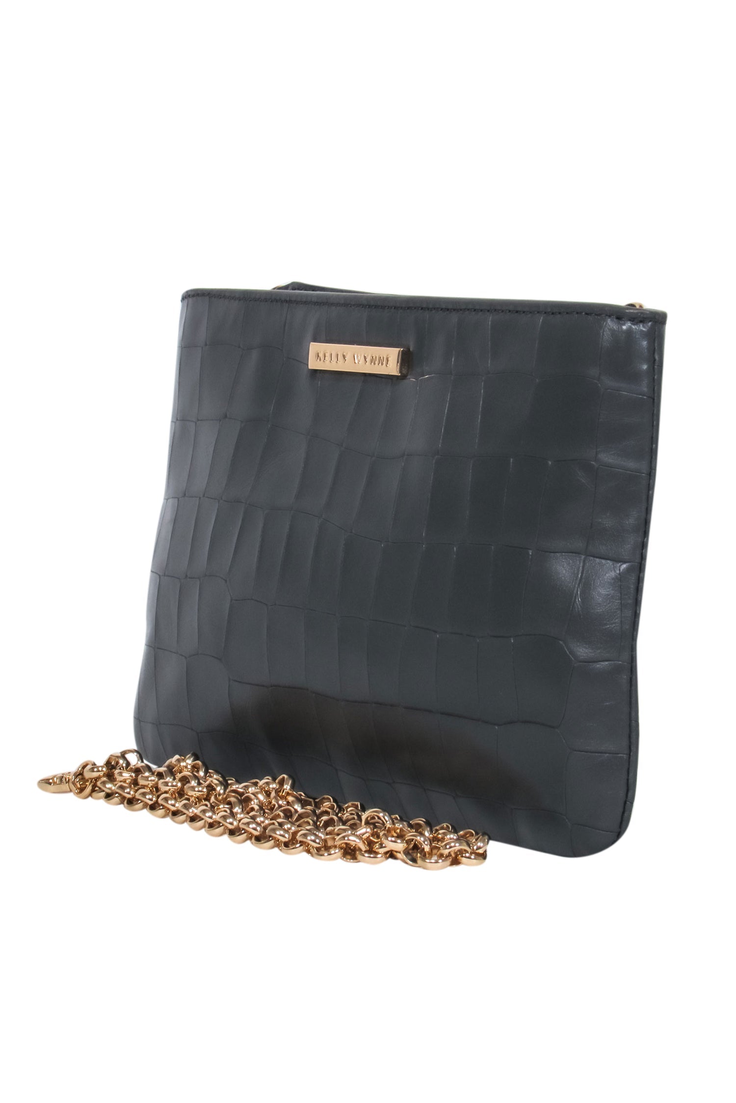 Kelly Wynne's Stylish Grey Reptile Convertible Crossbody - A Must-Have!