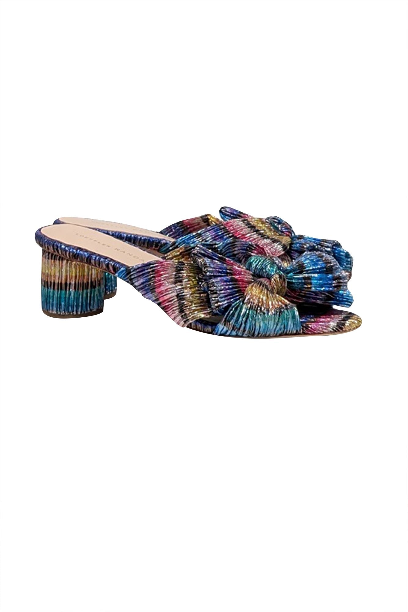 Loeffler Randall's Stunning Rainbow Metallic Pleated Knot Mules - Size 6.5