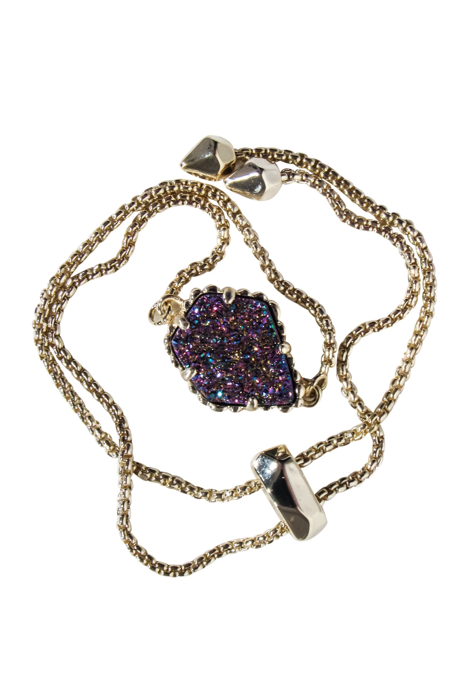 Kendra Scott's Stunning Gold Thin Chain Bracelet with Iridescent Geode
