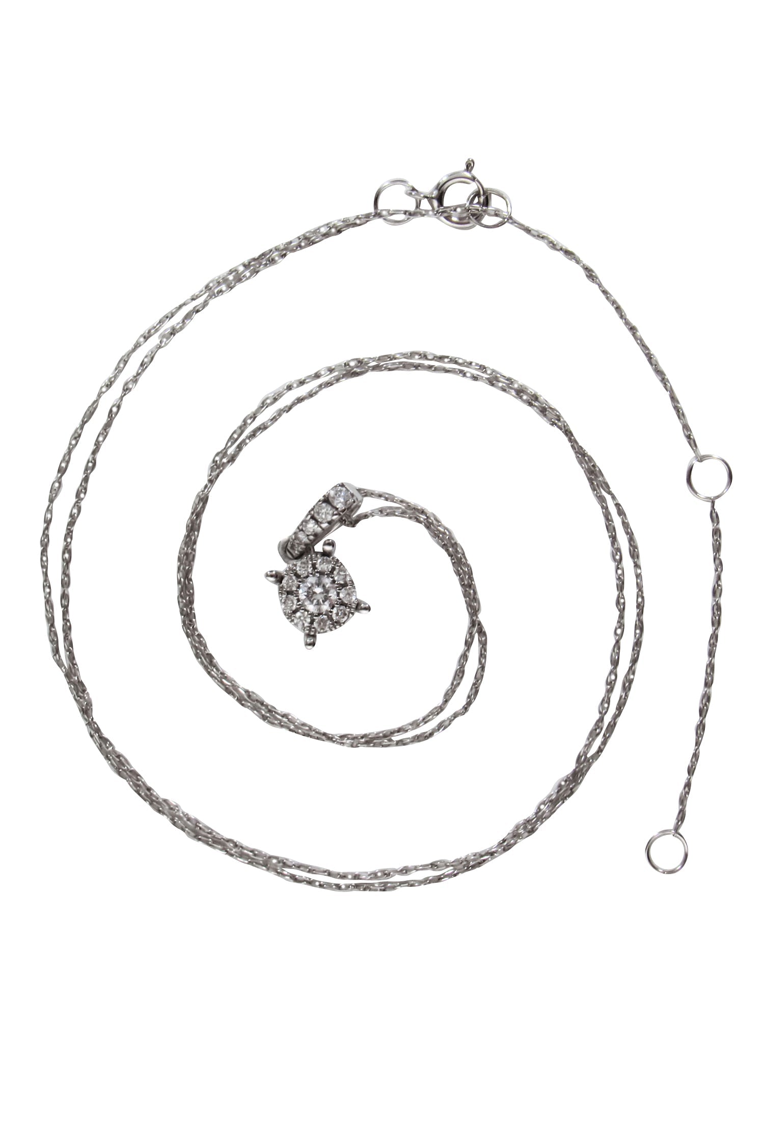 No Label - Exquisite 14K White Gold Chain with Halo Diamond Pendant Necklace