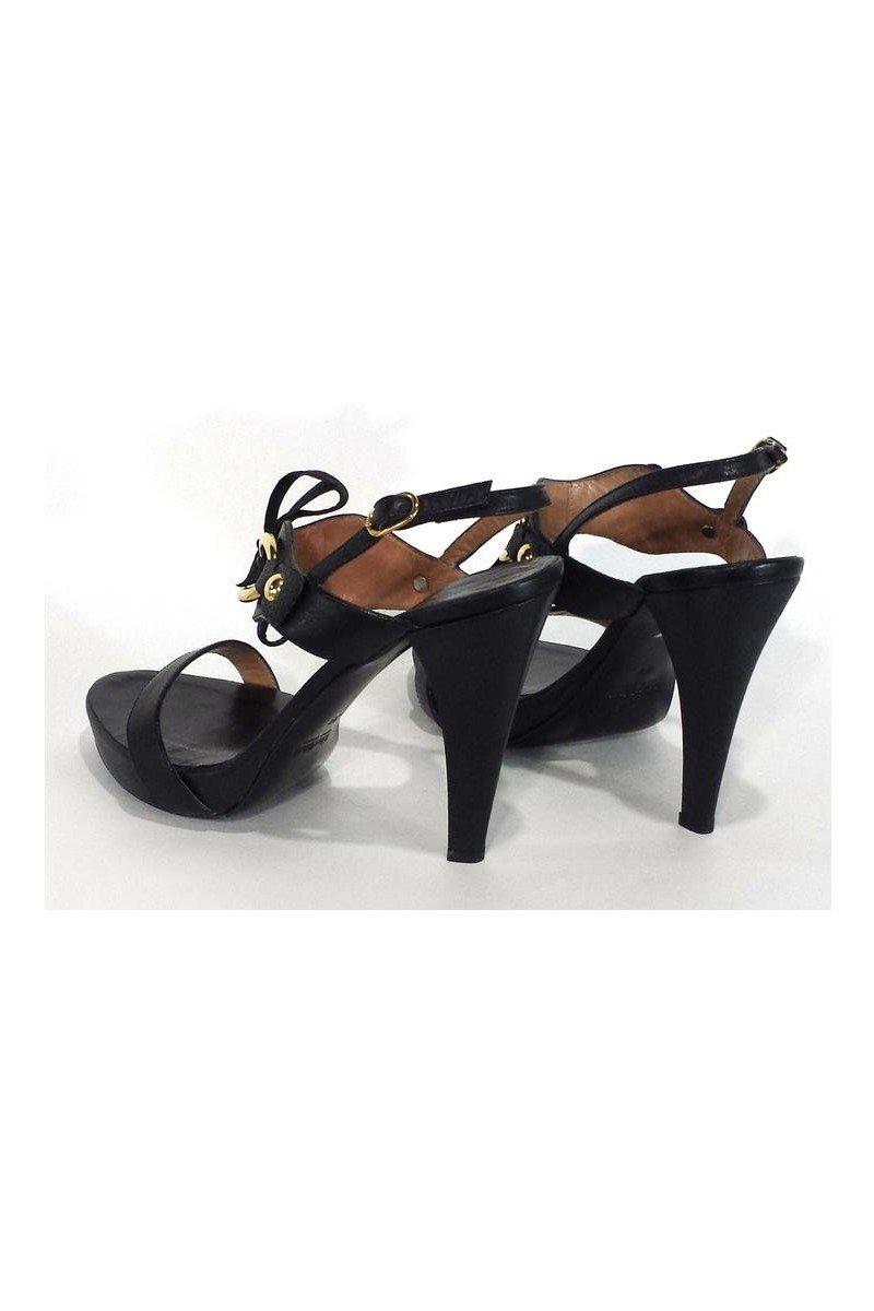 Max Mara's Stunning Black Leather Tie Front Heels - Size 9