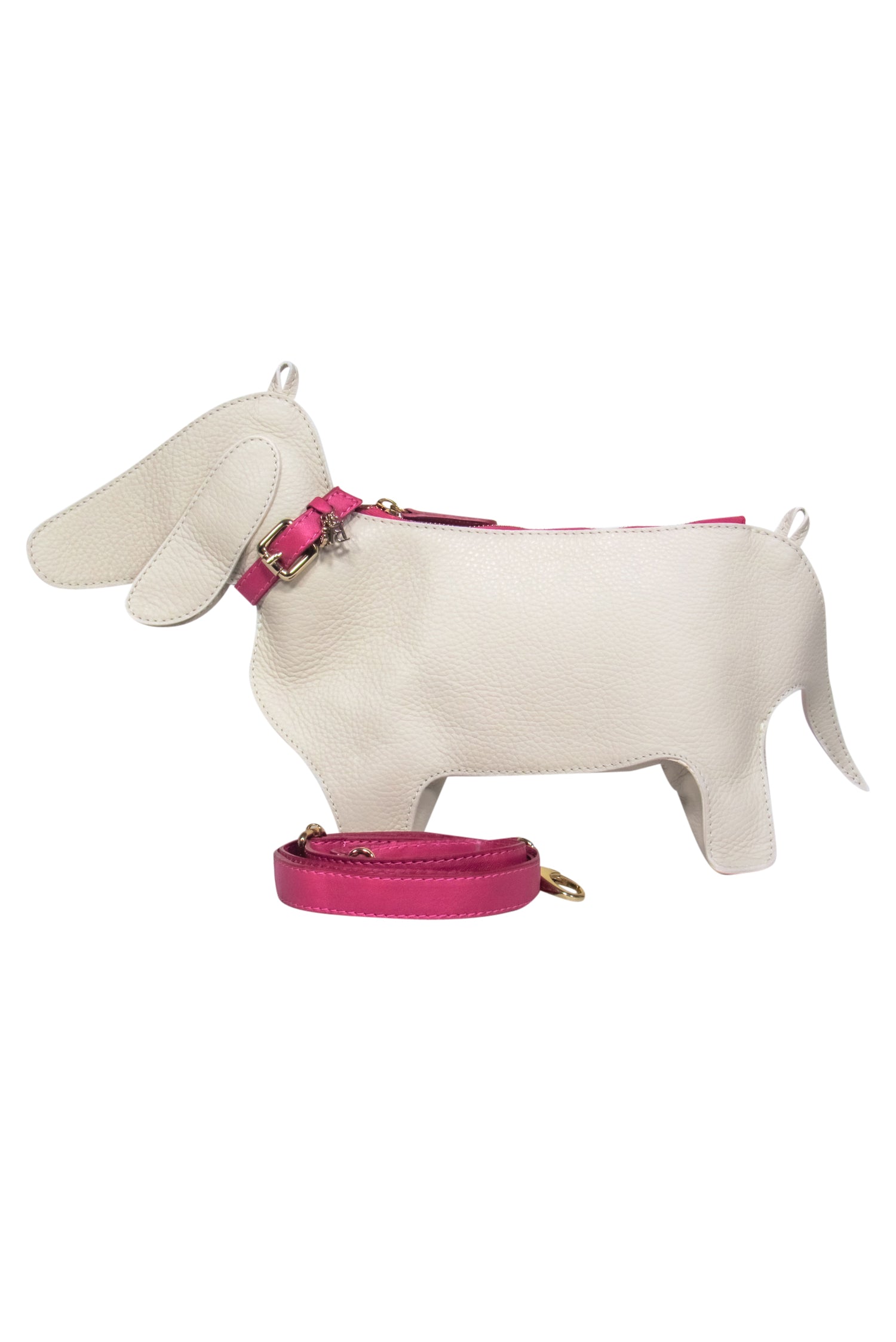 Harmont & Blaine - Adorable White & Pink Pebbled Leather Dachshund Crossbody Bag