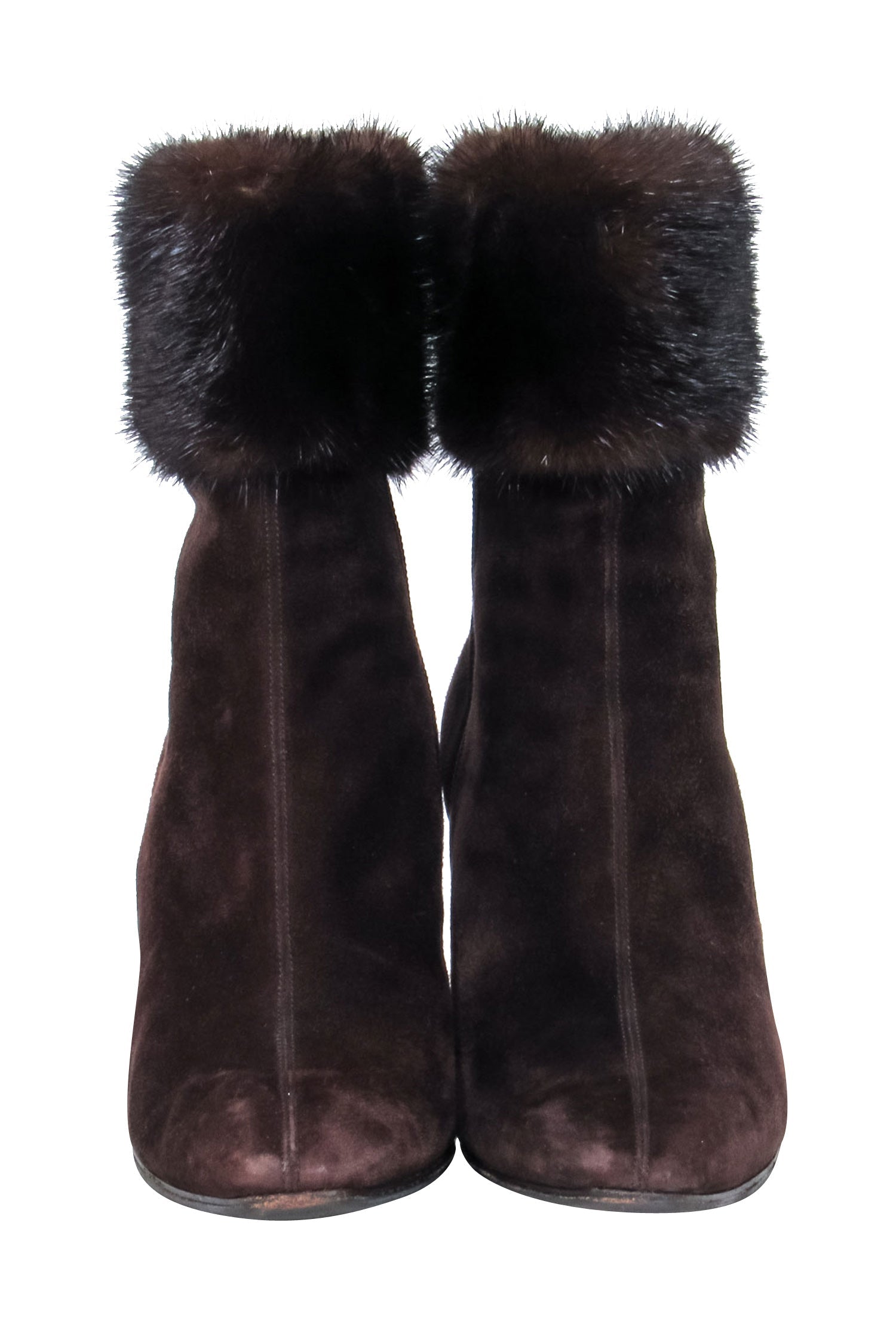 Yves Saint Laurent's Stunning Brown Suede Booties with Fur Ankle Trim - Size 7.5