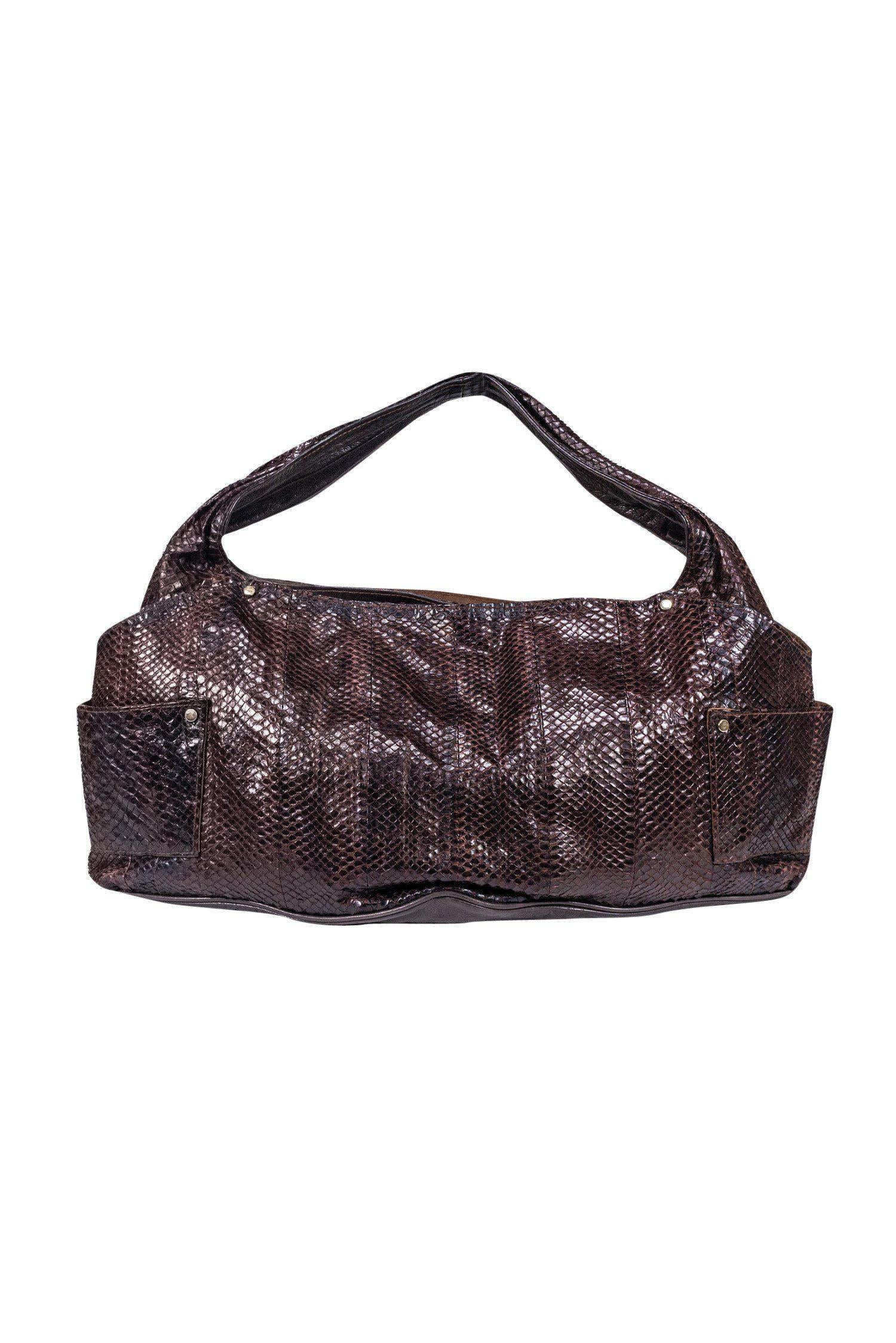 R&Y Augousti - Stunning Dark Brown Large Snakeskin Hobo Tote