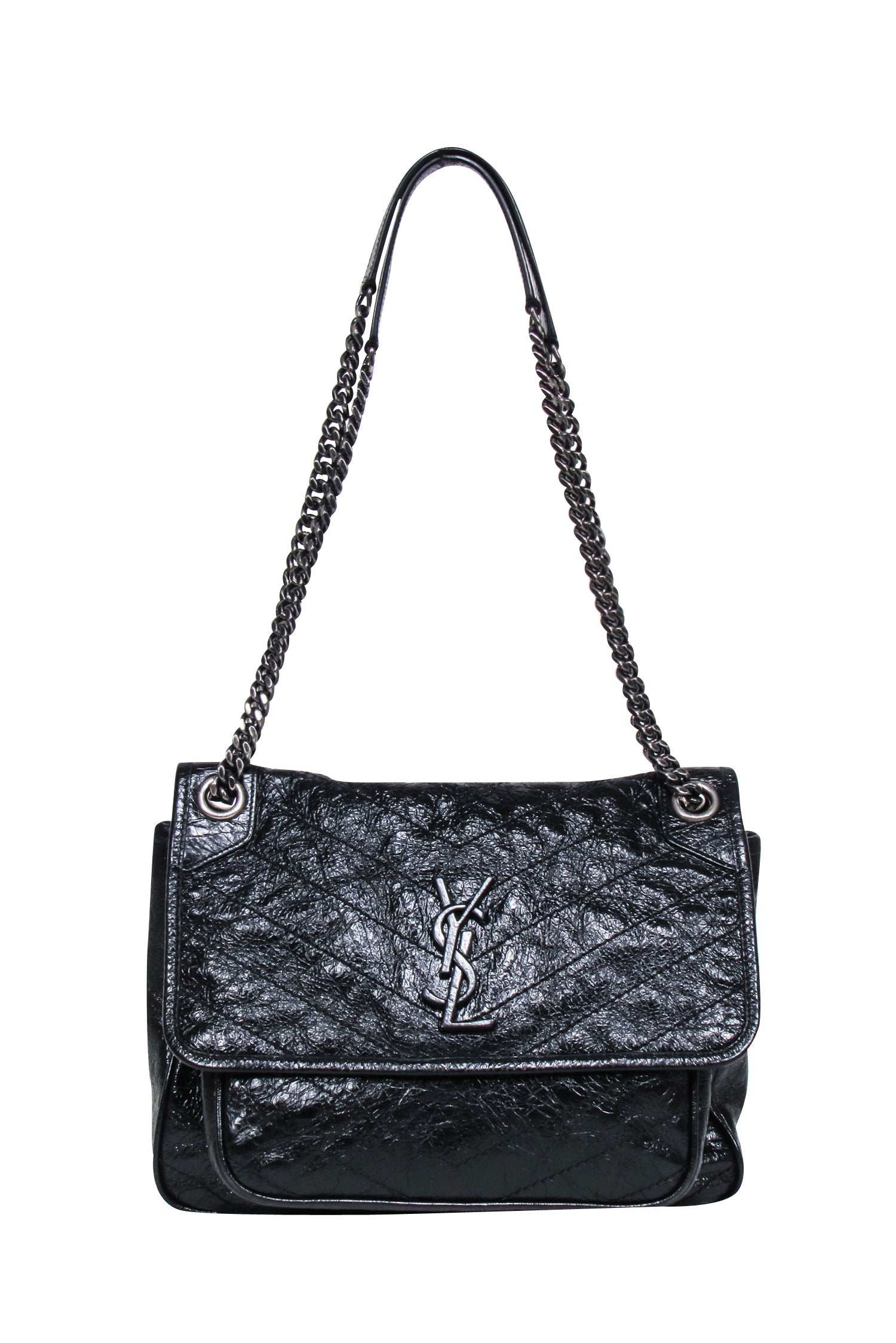 Yves Saint Laurent - Stunning Black Patent Leather Chevron Niki Shoulder Bag