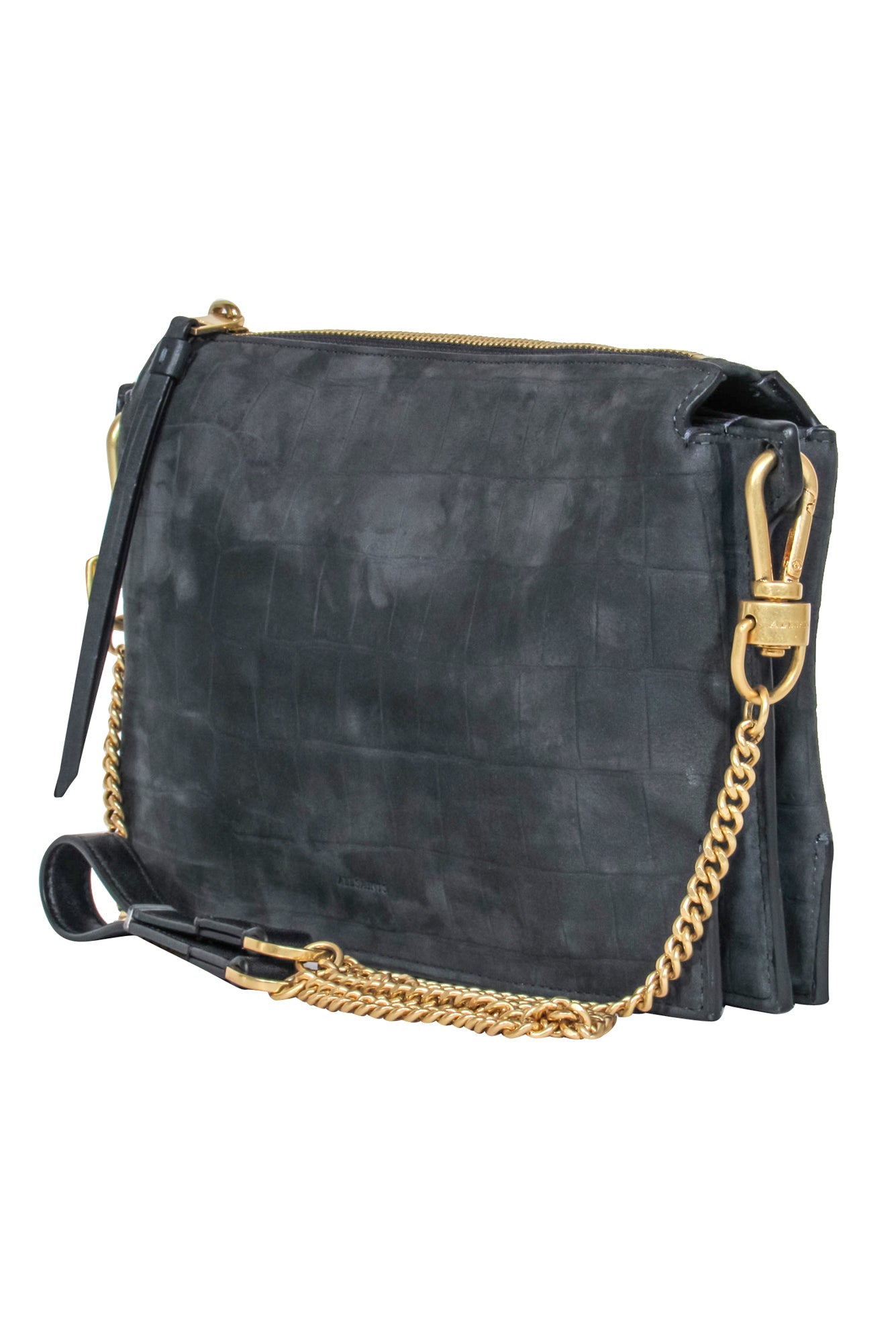 All Saints Matte Grey Croc-Embossed Calfskin: The Ultimate Crossbody Bag