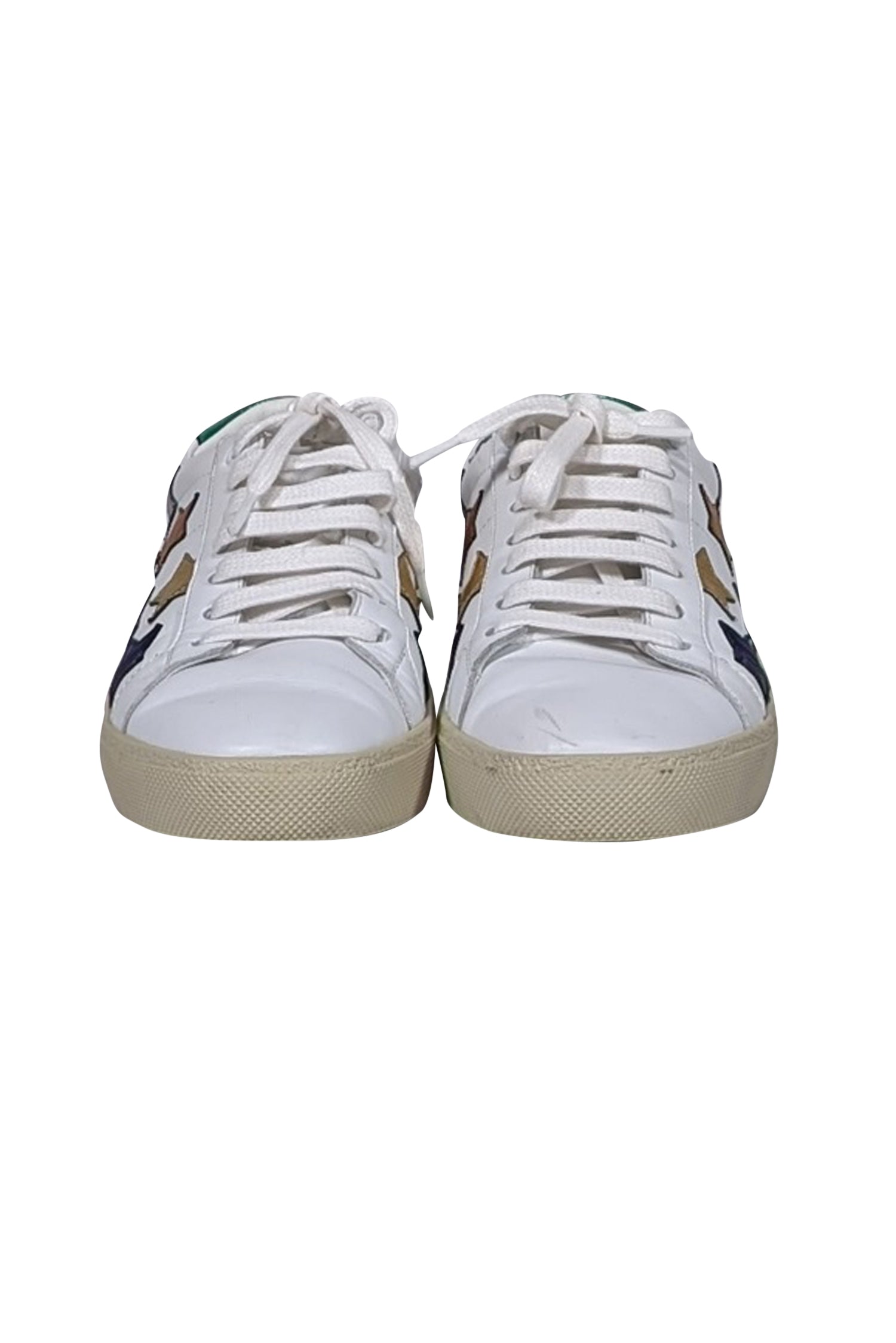Yves Saint Laurent - Glamorous White & Multicolor Metallic Star Print Sneakers, Size 8