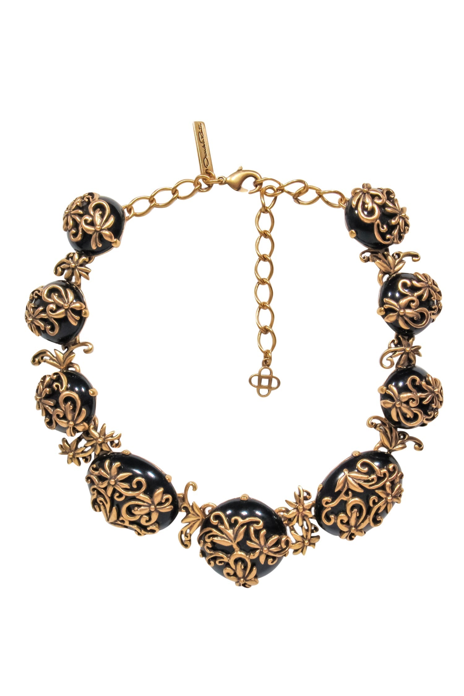 Oscar de la Renta Gold & Black Stone Flower Necklace - A Luxurious Statement Piece