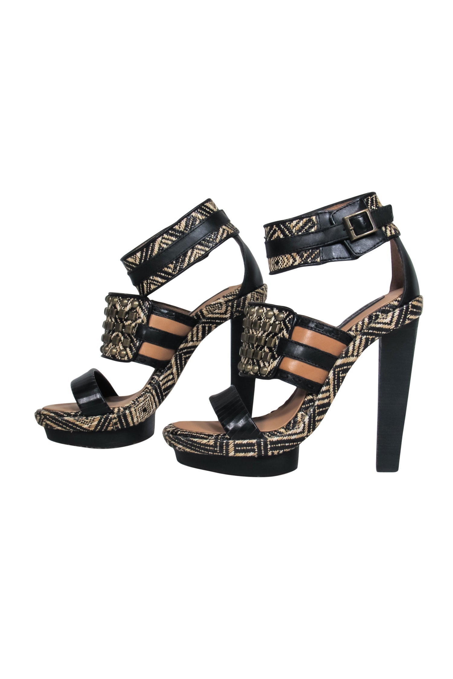 BCBG Max Azria - Stunning Black & Beige Studded Woven Heels in Size 5.5